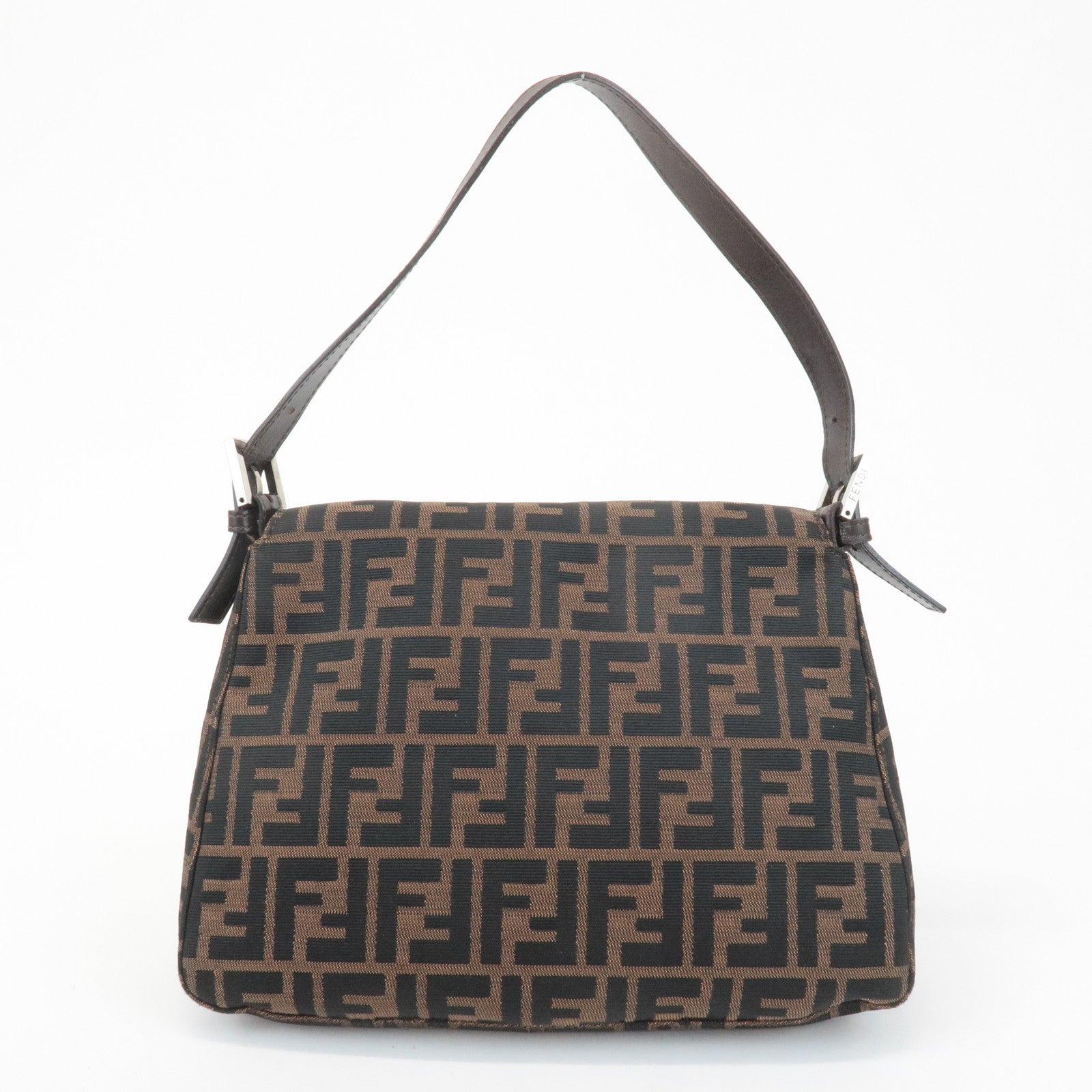 FENDI Mamma Baguette Canvas Leather Shoulder Bag Silver HDW 26325 Used