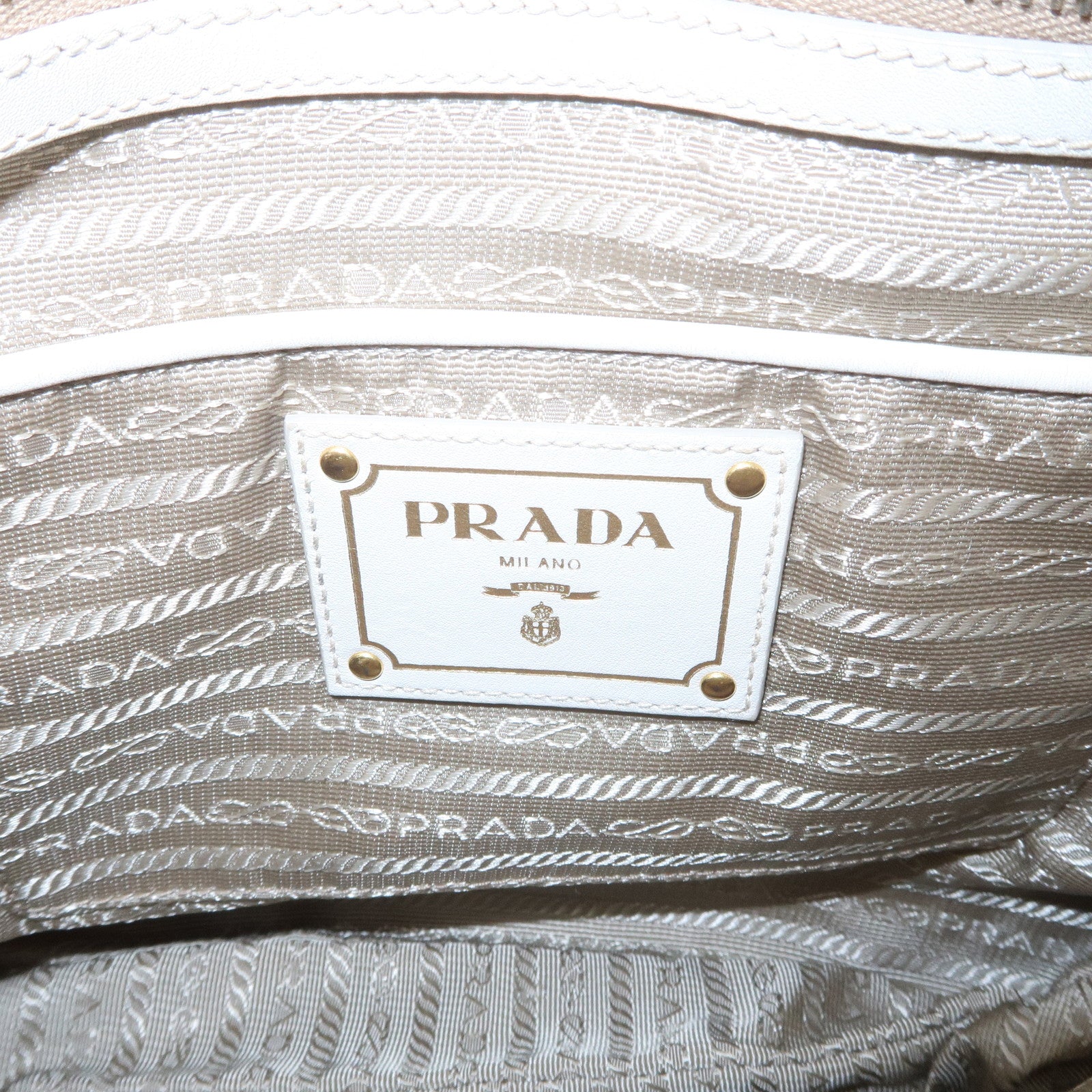 PRADA Logo Jacquard Shoulder Bag Crossbody Bag Beige Ivory BT867A