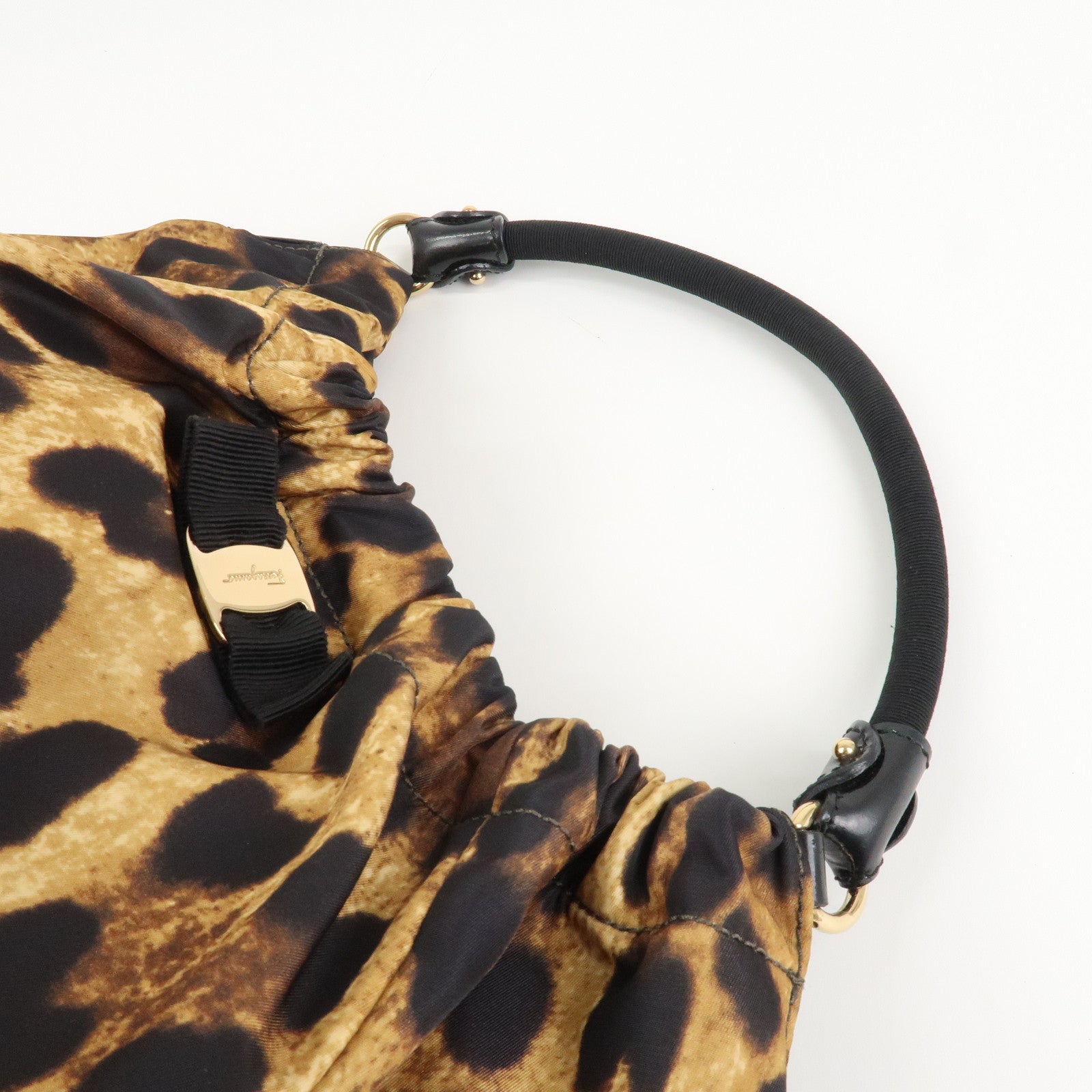 Ferragamo Vara Ribbon Nylon Patent Leather Shoulder Bag Leopard