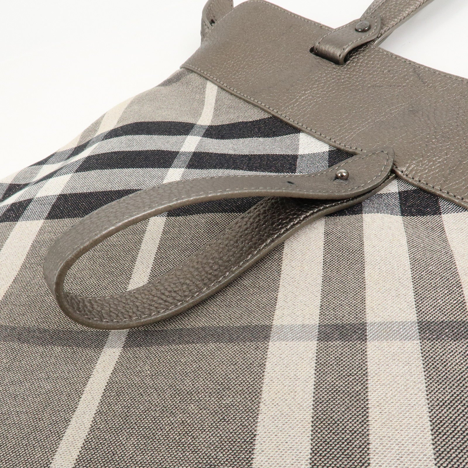 BURBERRY Logo Canvas Leather Tote Bag Shoulder Bag Gray Silver