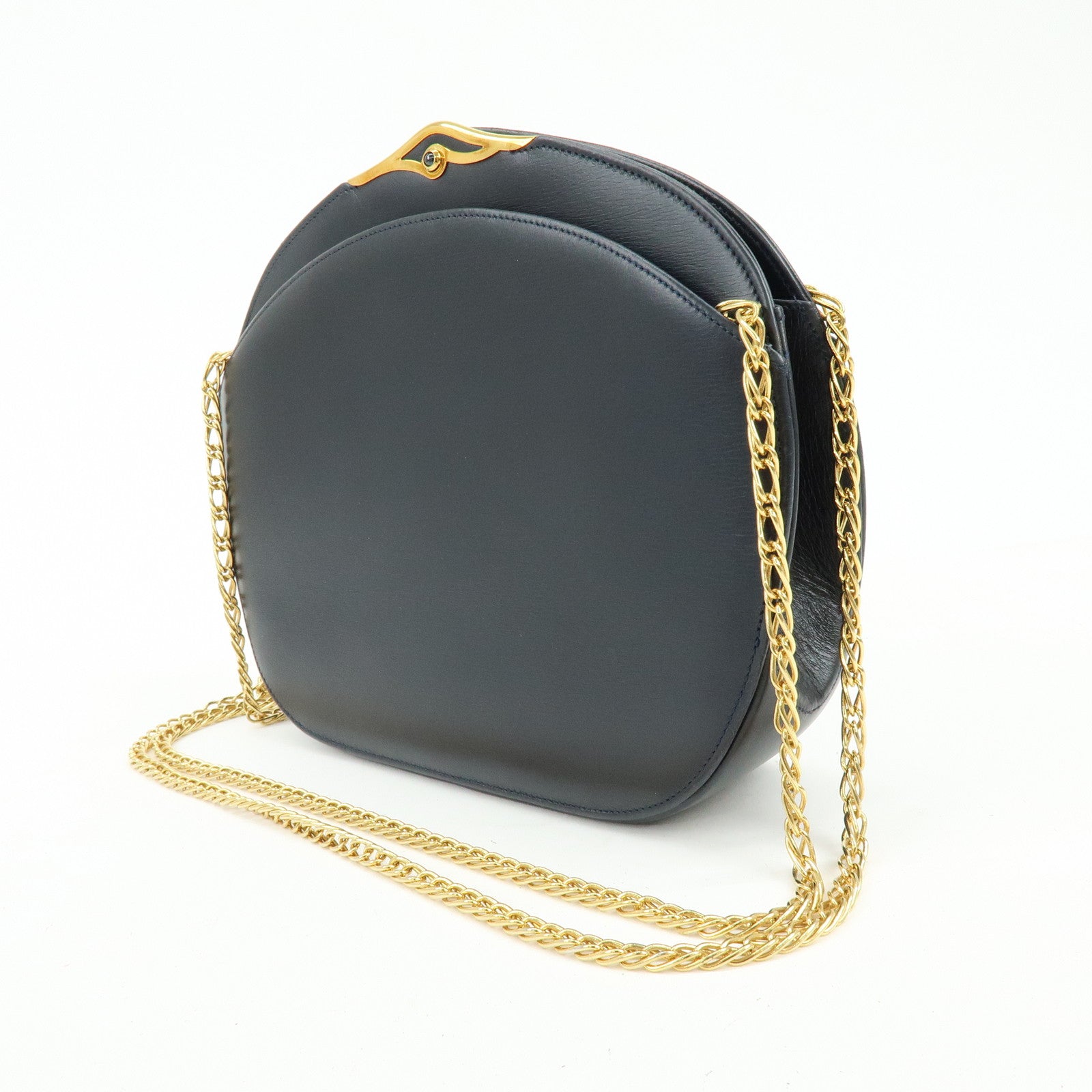 Cartier Sapphire Line Calf Leather Chain Shoulder Bag Navy