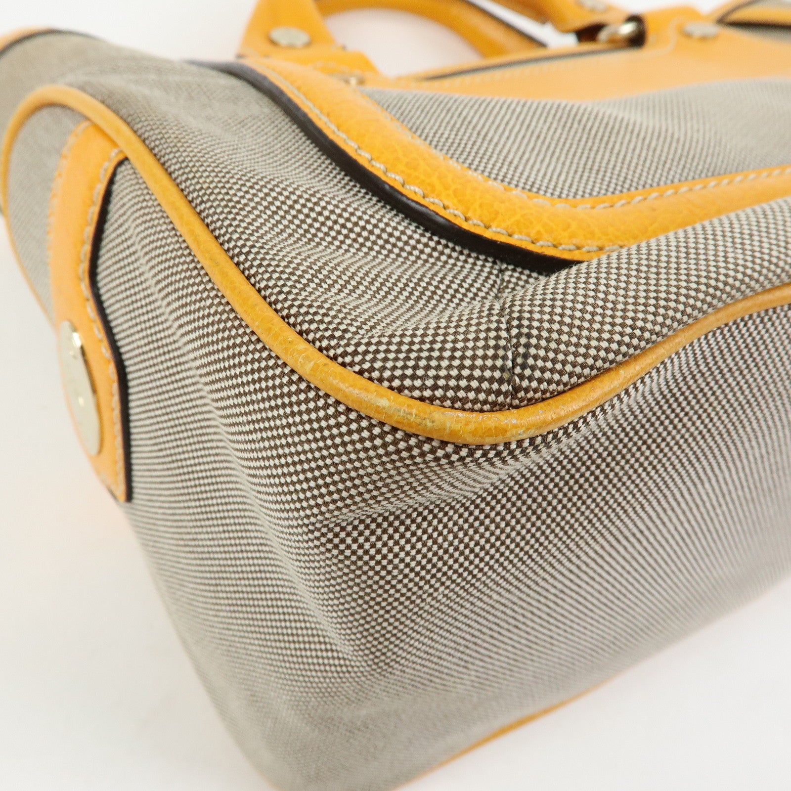 CELINE Leather Canvas Boogie Bag Hand Bag Yellow Gray