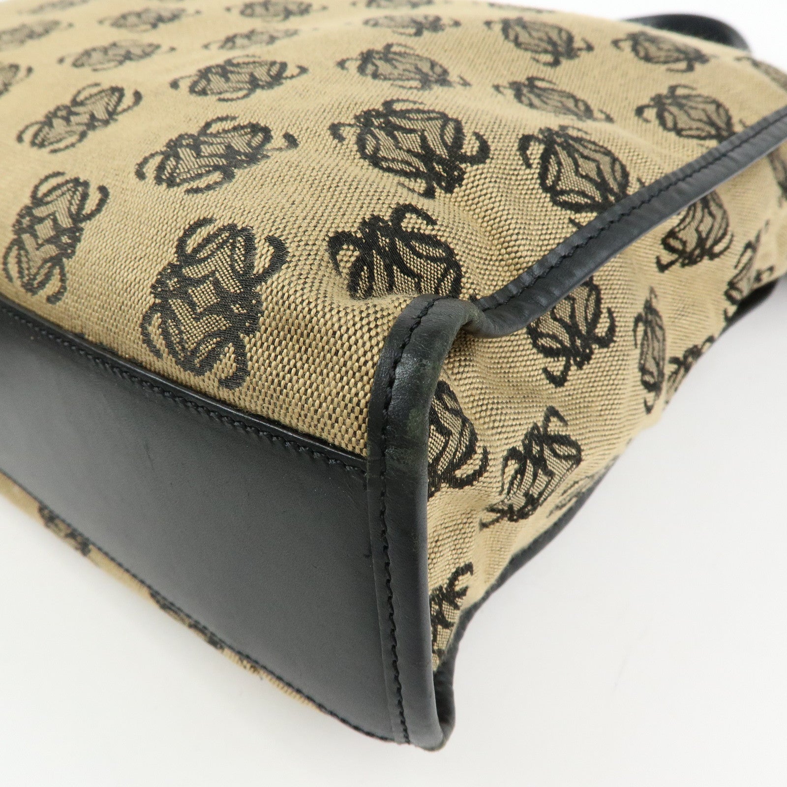 LOEWE Anagram Jacquard Canvas Leather Tote Bag Beige Black