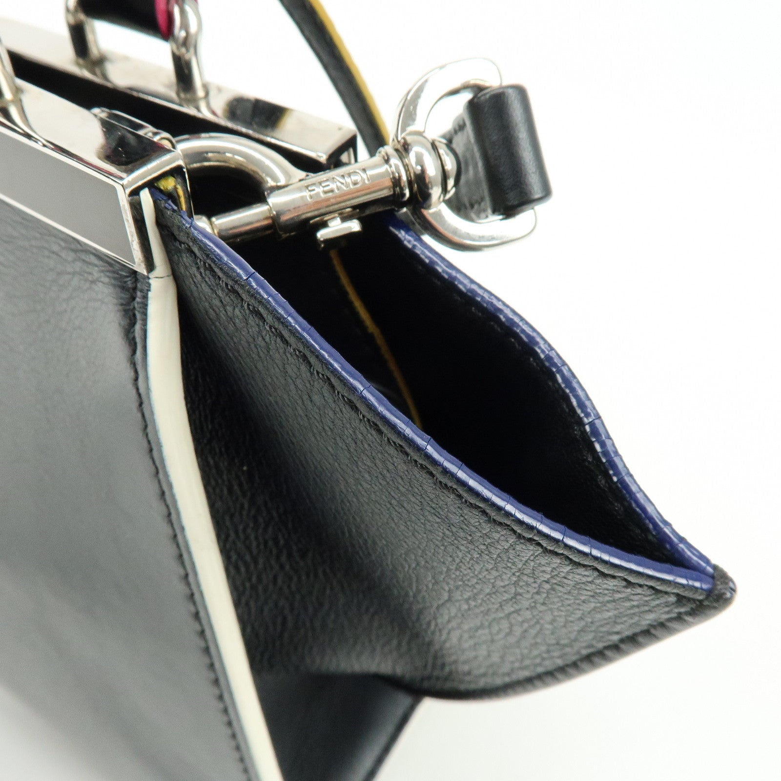 FENDI Trois Jours Leather 2Way Bag Hand Bag Shoulder Bag Black