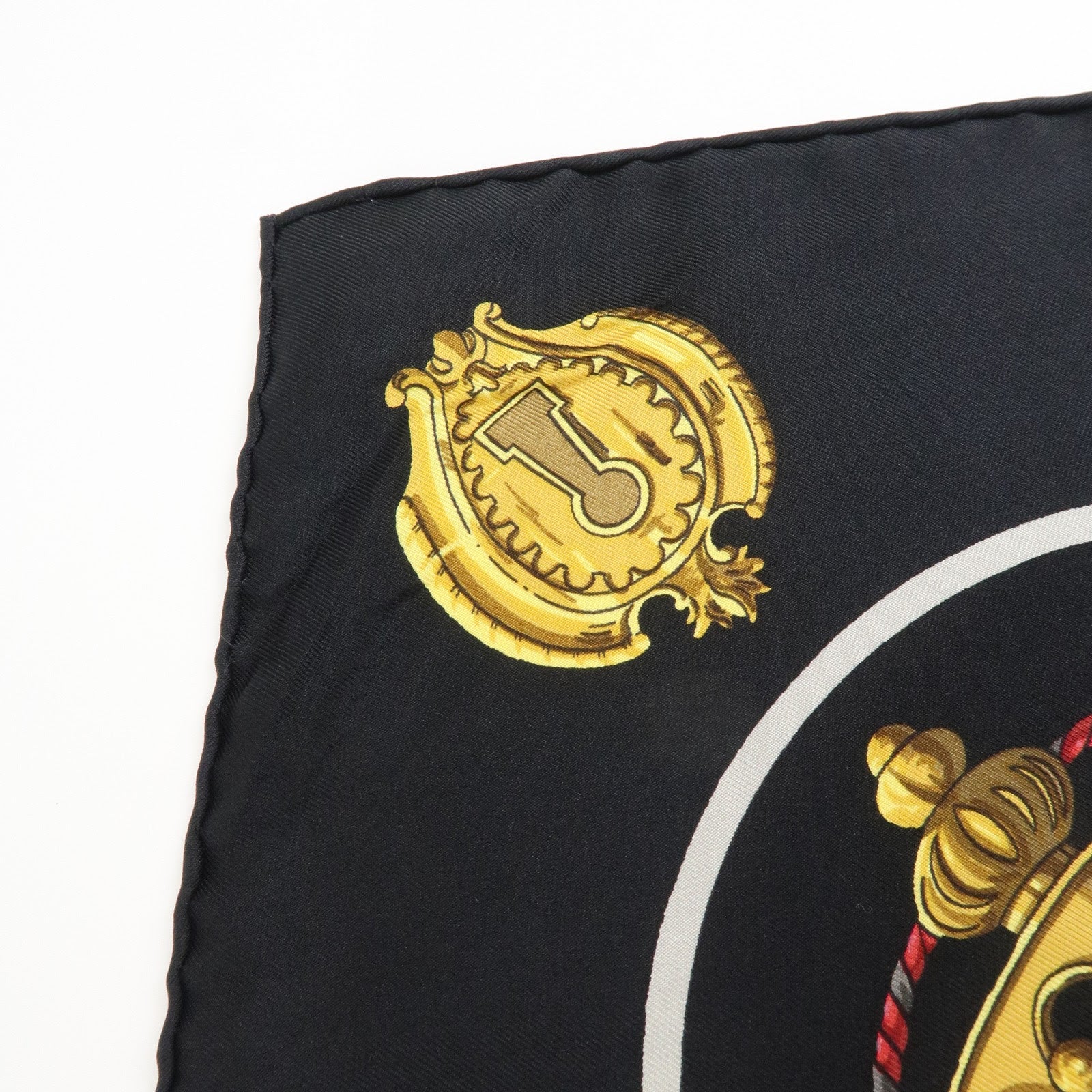HERMES Carre 90 Silk 100% Scarf LES CLES THE KEYS RARE Black Gold Used