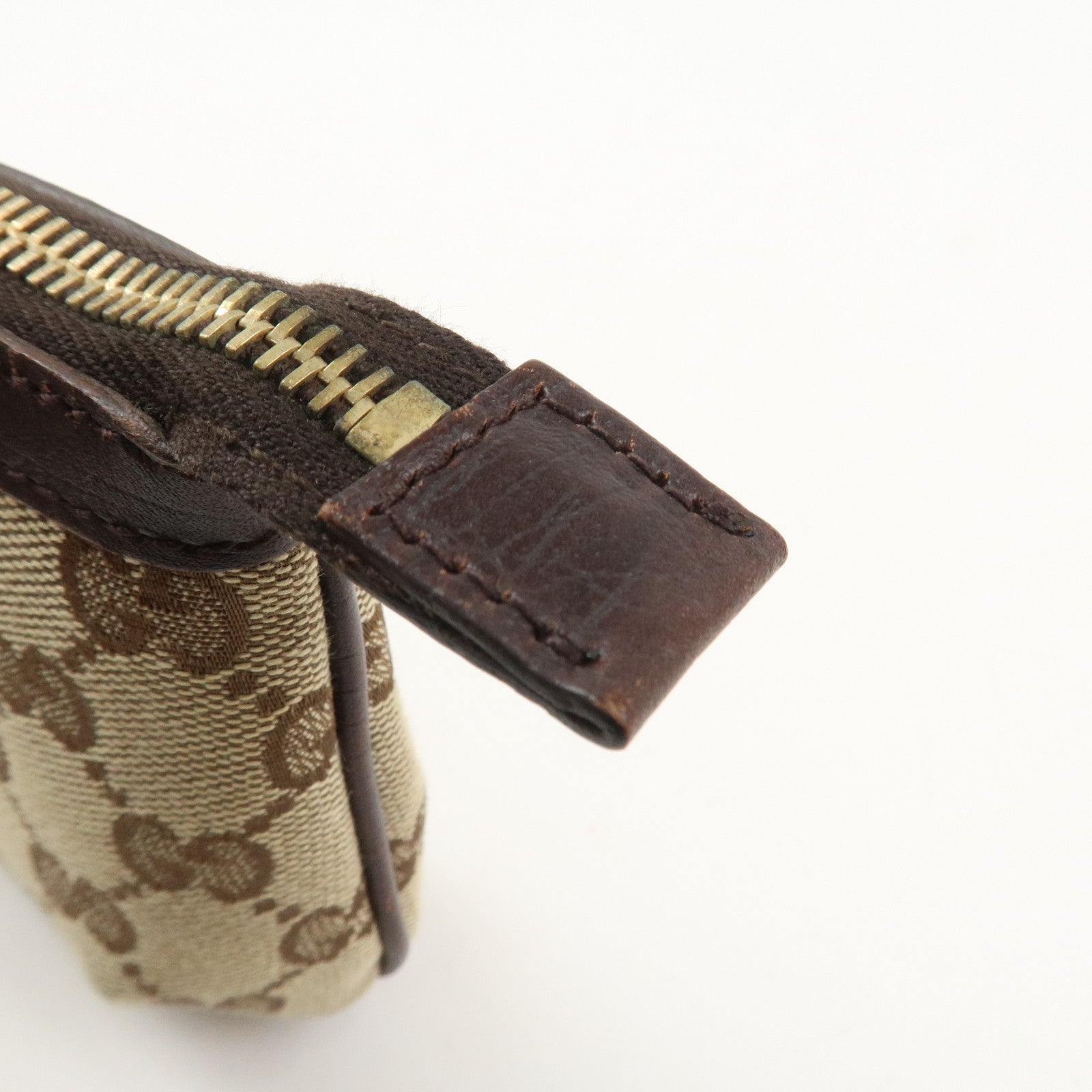 GUCCI Sherry GG Canvas Leather Pouch Hand Bag Beige Brown 152507