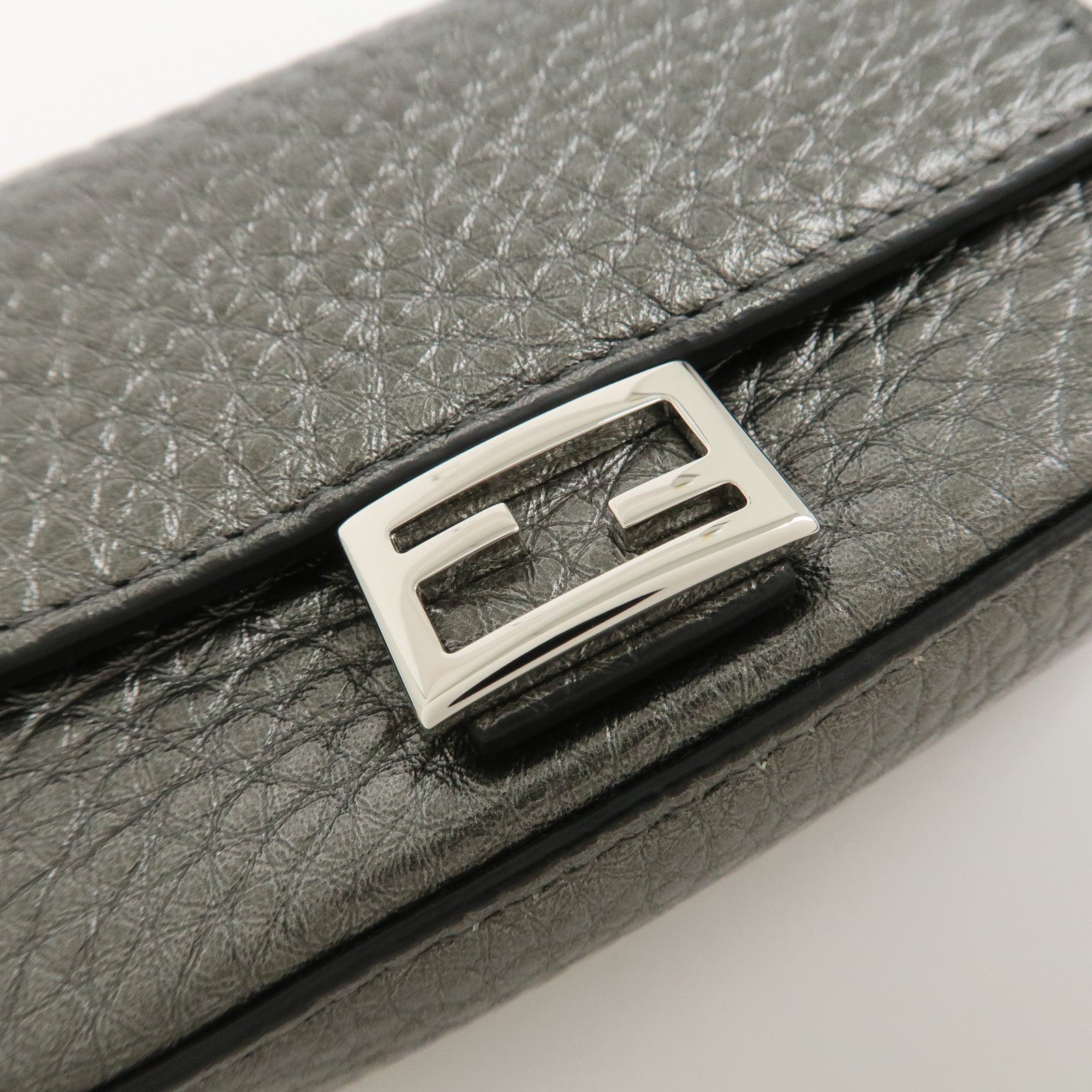 FENDI Nano Baguette Calf Leather Bag Charm Key Chain Silver 7AR809