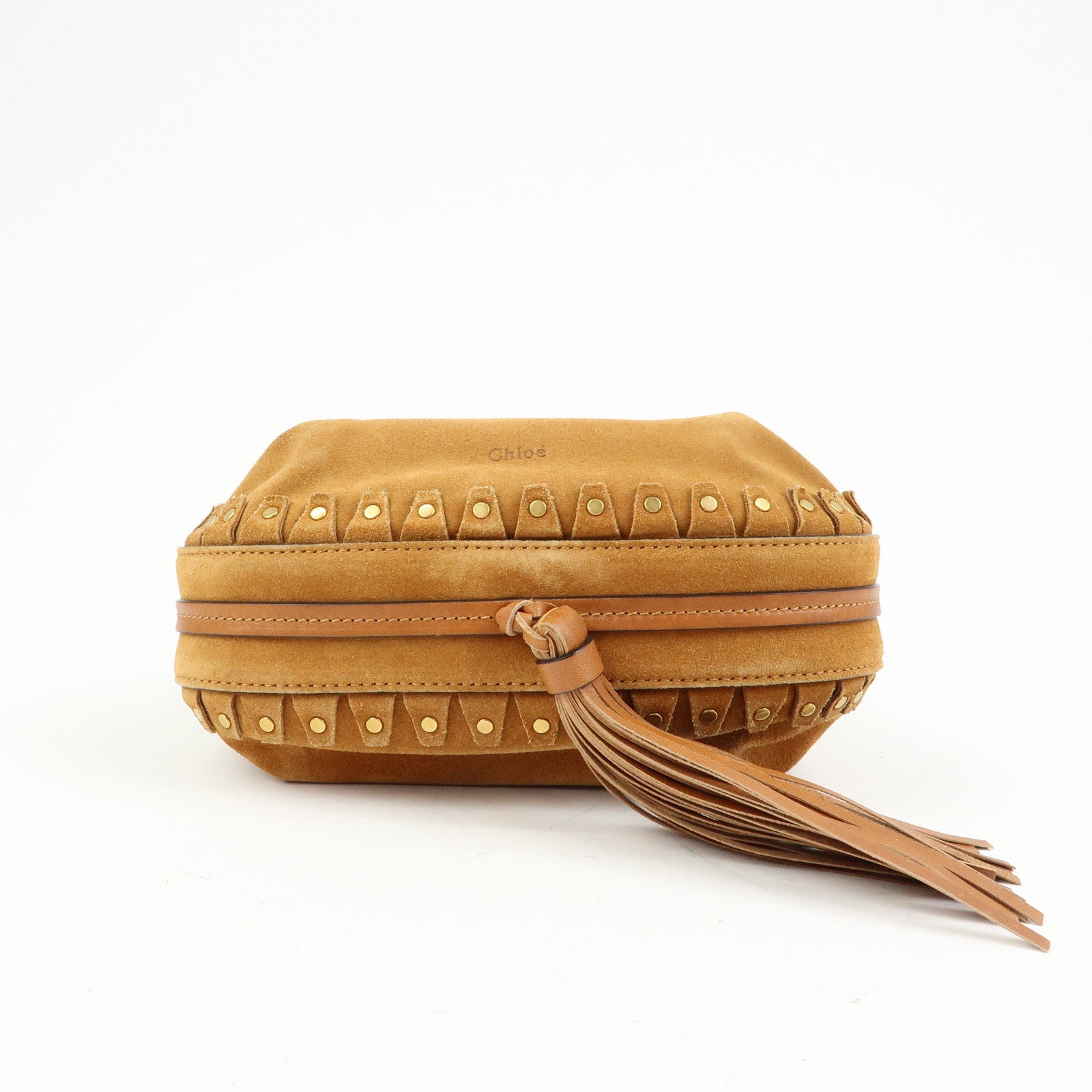 Chloe Suede Leather Tassel Shoulder Bag Crossbody Bag Brown