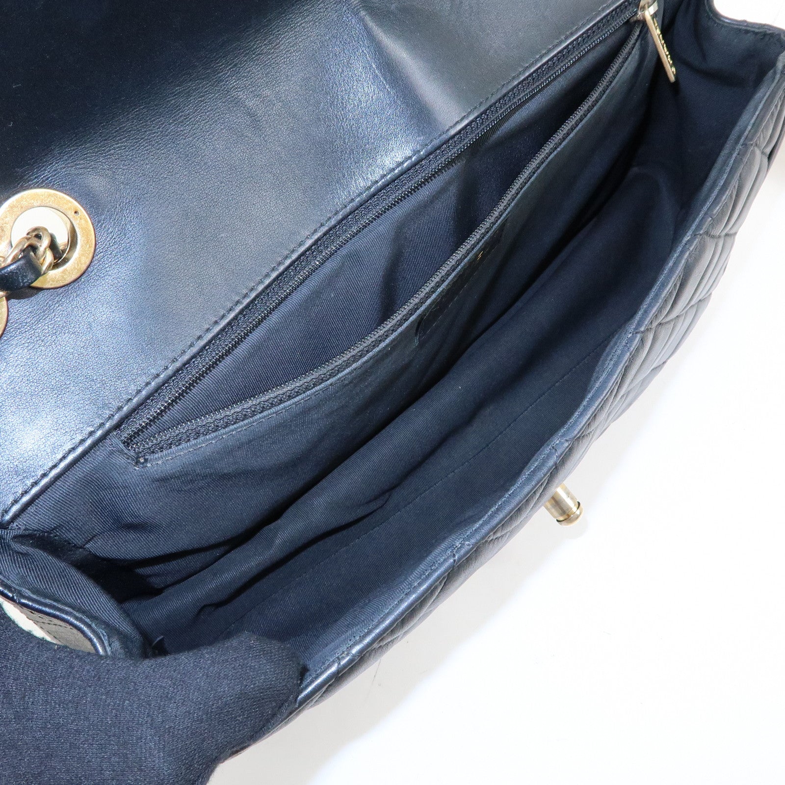 CHANEL Matelasse Lamb Skin Double Chain Single Flap Shoulder Bag