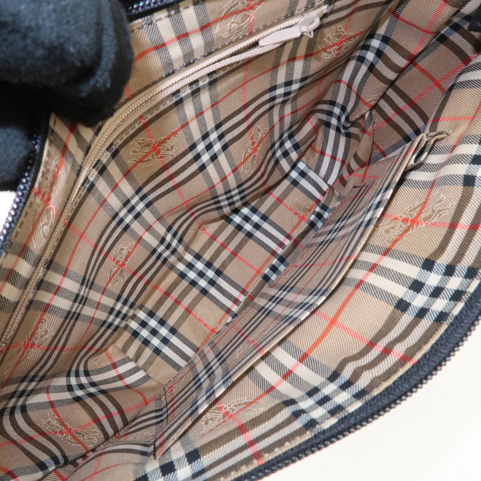 BURBERRY Logo Leather Shoulder Bag Hand Bag Nova Plaid Black Used