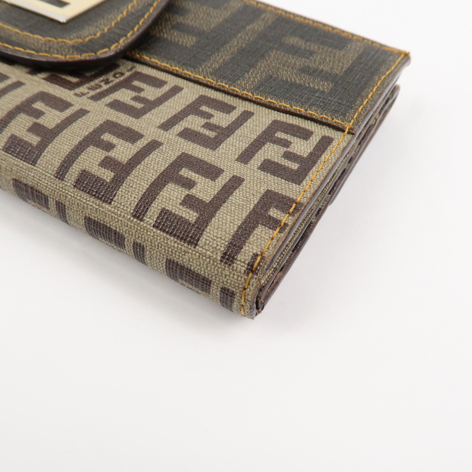 FENDI Zucca Zucchino PVC Leather Brown W Hook Long Wallet 8M00328