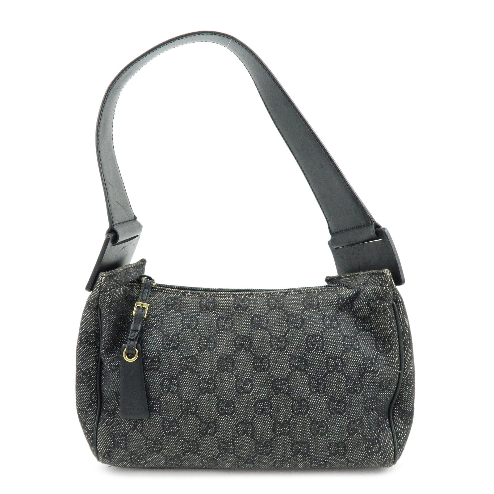 GUCCI GG Canvas Leather Shoulder Bag Black