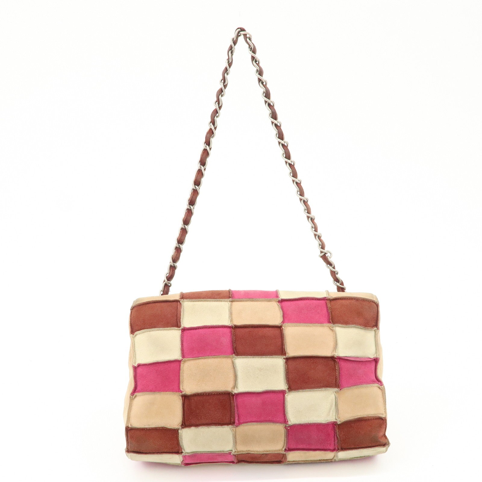 CHANEL 2.55 Suede Patchwork Chain Shoulder Bag Multicolor A14528 Used