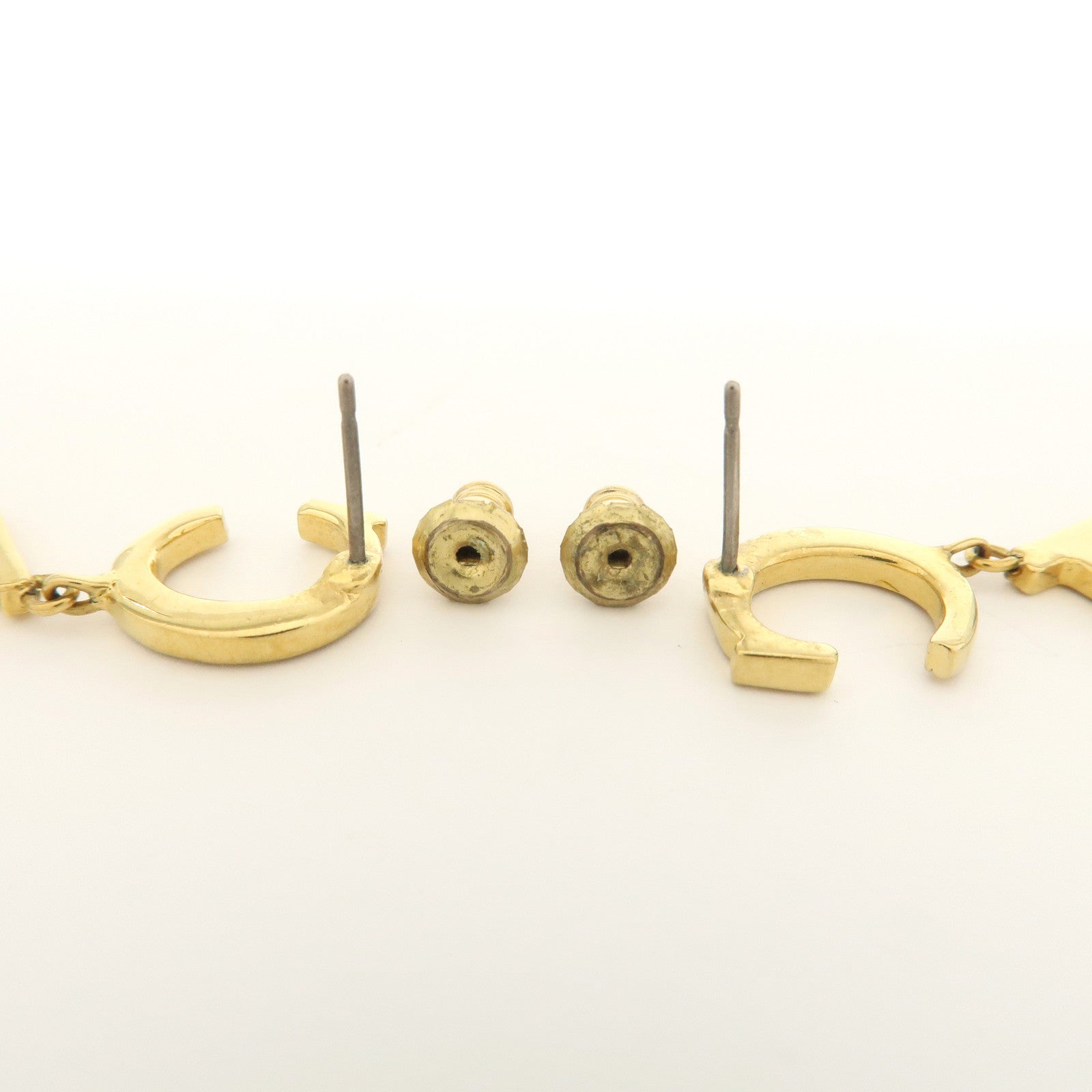 Christian Dior Gold-Tone Logo Metal Rhinestone Earrings