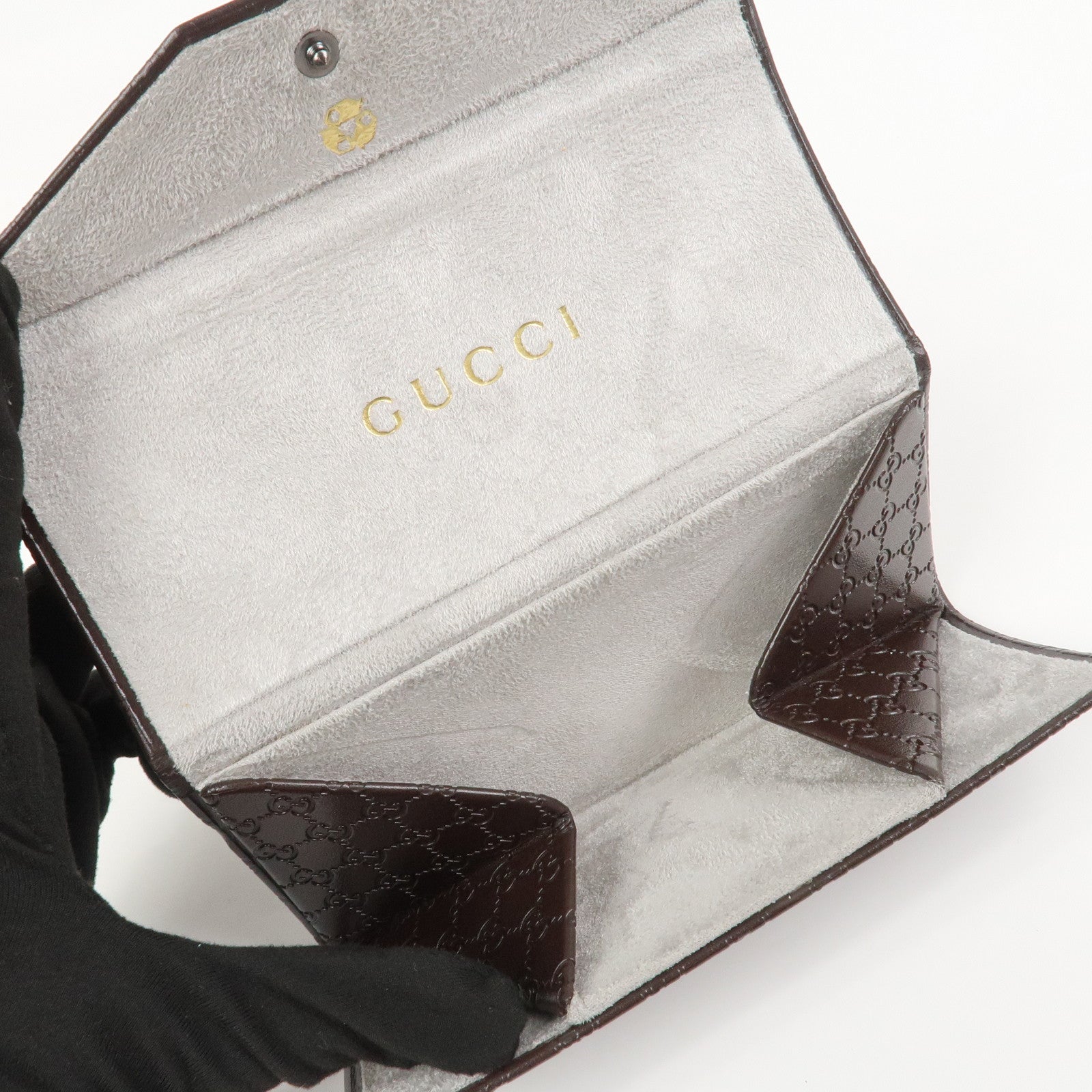 GUCCI Micro Guccissima Leather Glasses Case Dark Brown