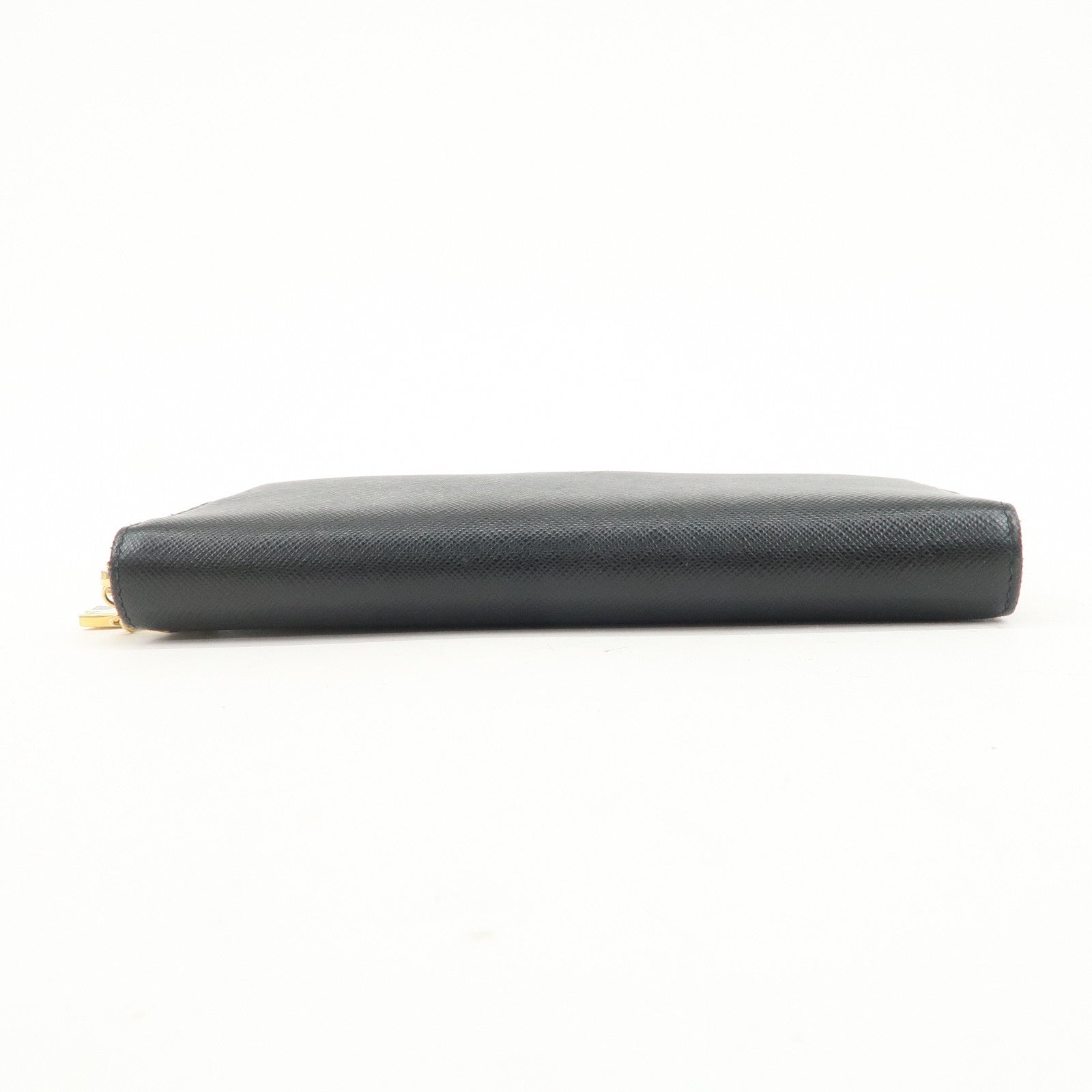 PRADA Logo Saffiano Leather Round Zippy Long Wallet Black