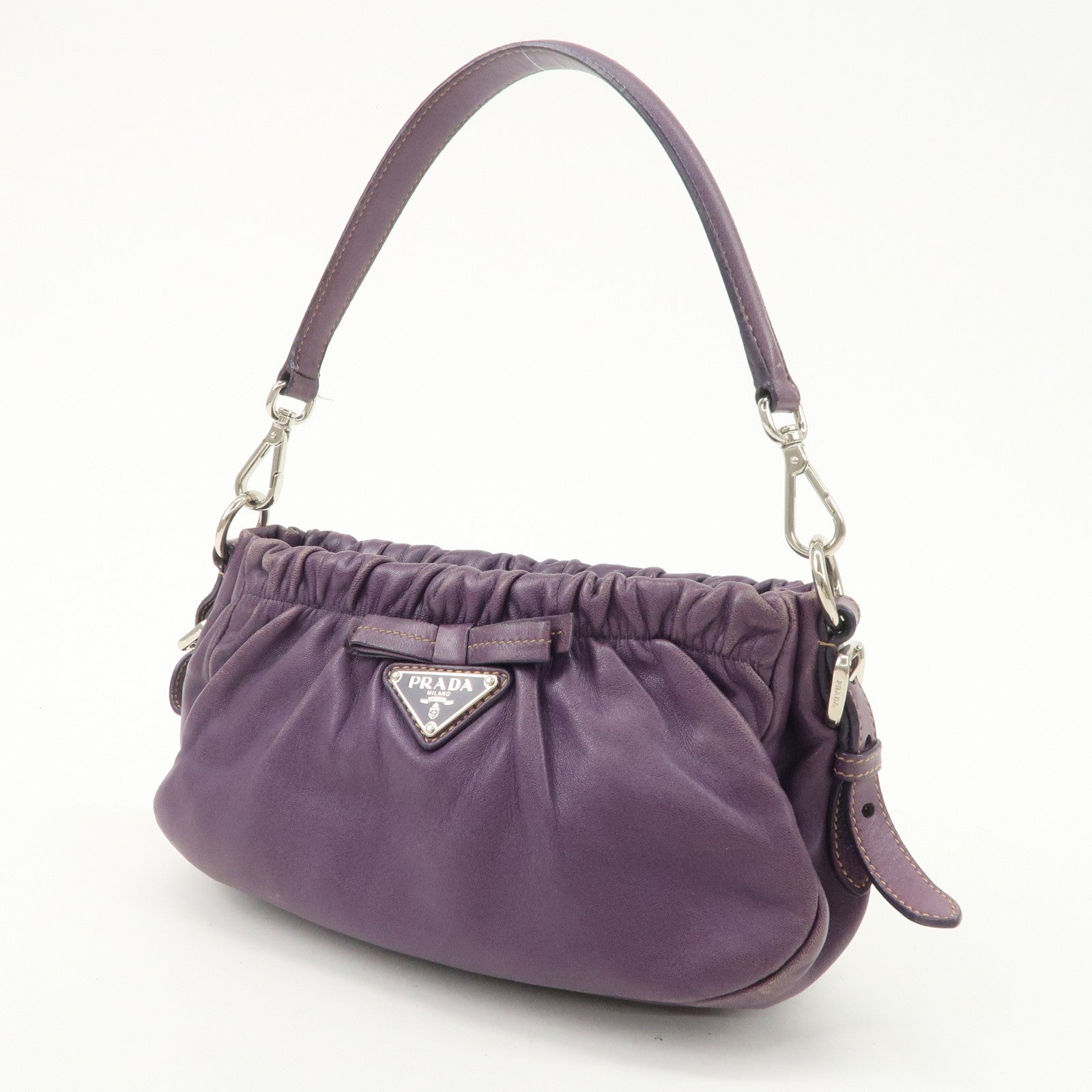 PRADA Ribbon Leather Shoulder Bag Hand Bag Purple Used