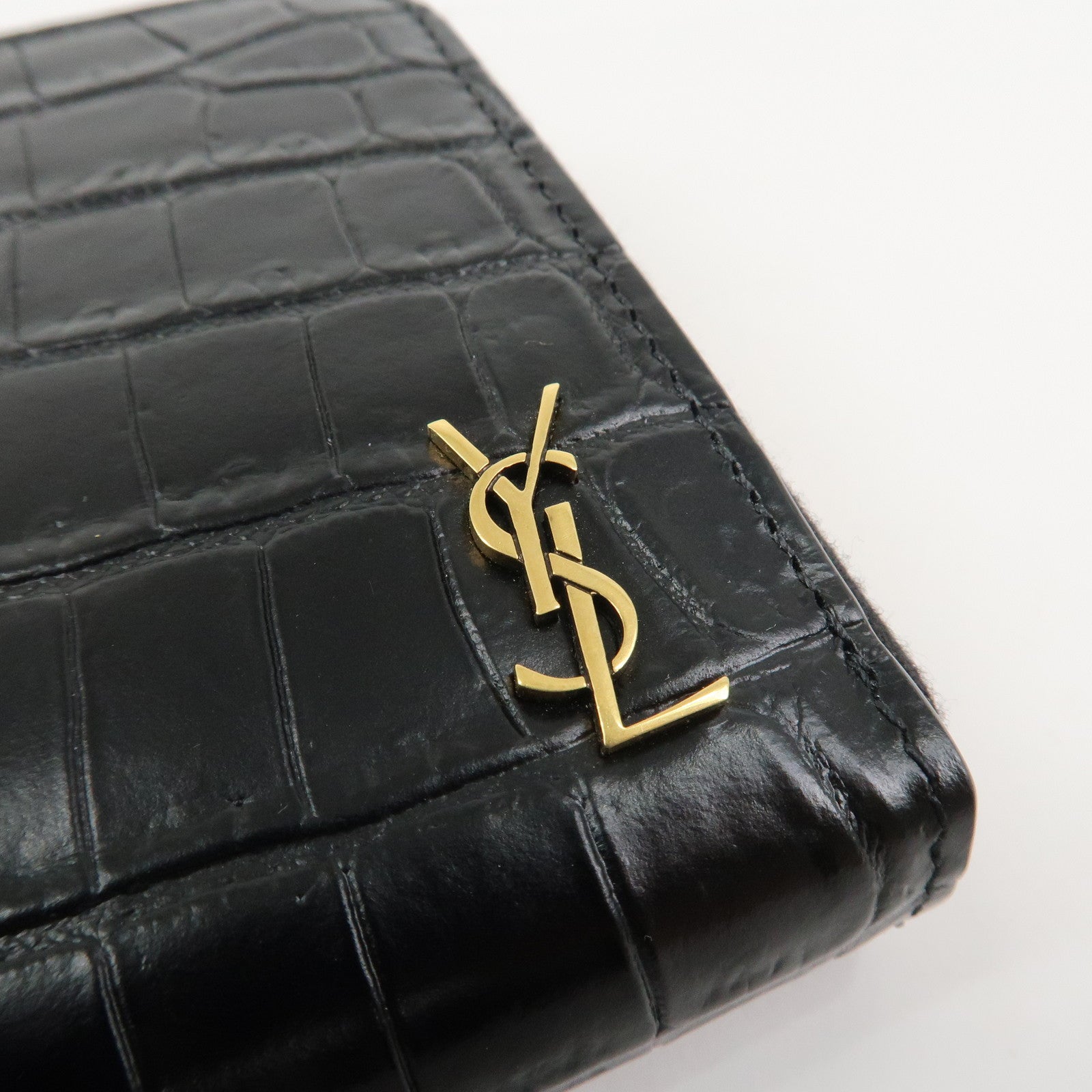 SAINT LAURENT Logo Emboss Leather Zippy Long Wallet Black