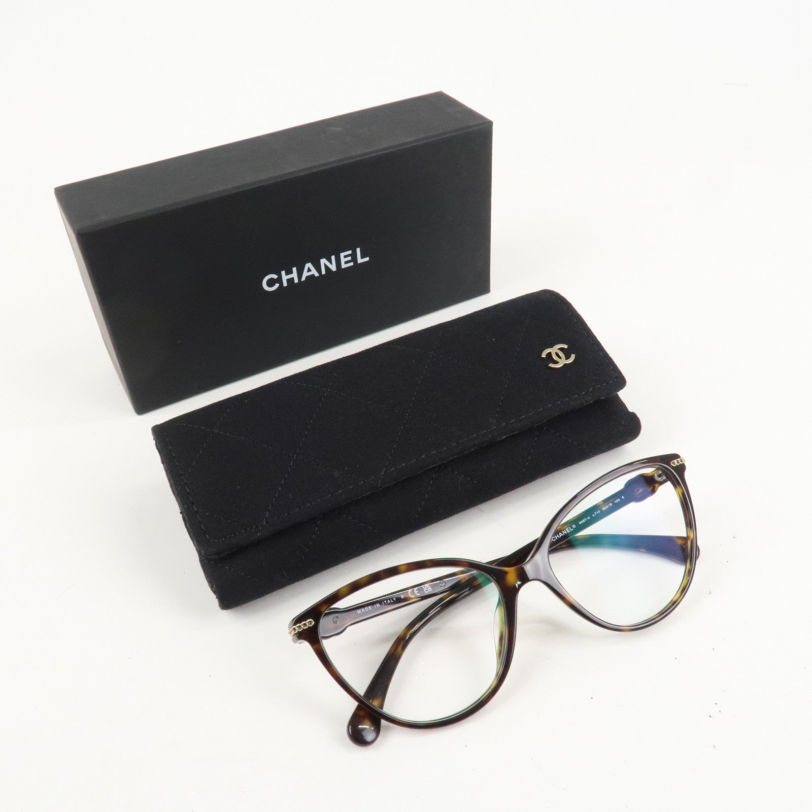 CHANEL Plastic Coco Mark Sunglasses 55□16 Brown Gold Hardware 3457A Used