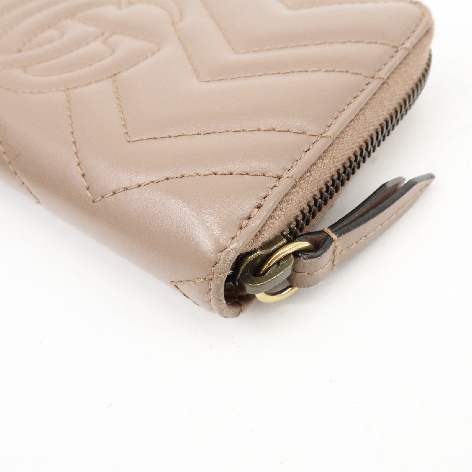 GUCCI GG Marmont Chevron Leather Long Wallet Beige 443123