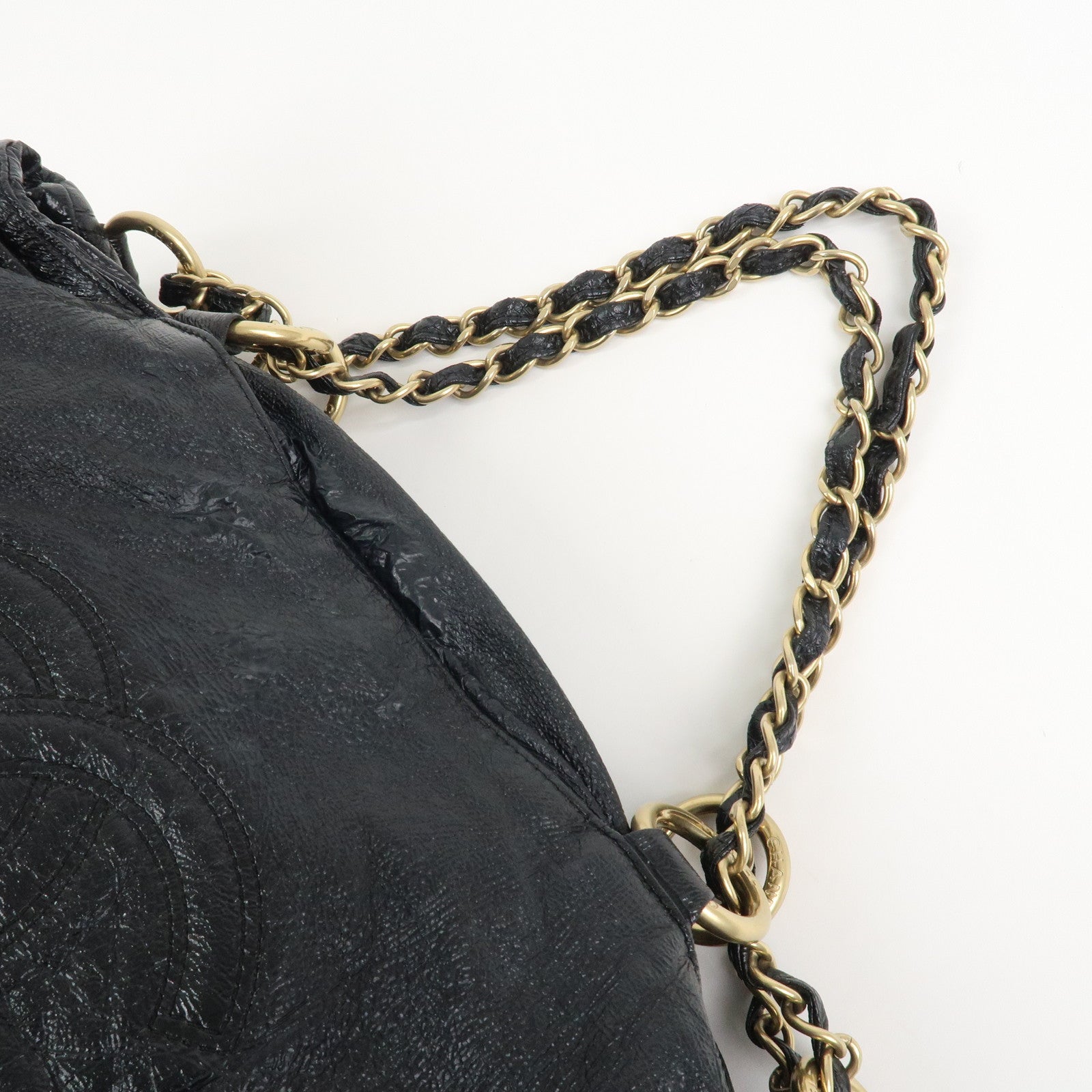 CHANEL Leather Chain Shoulder Bag Hand Bag Black Gold