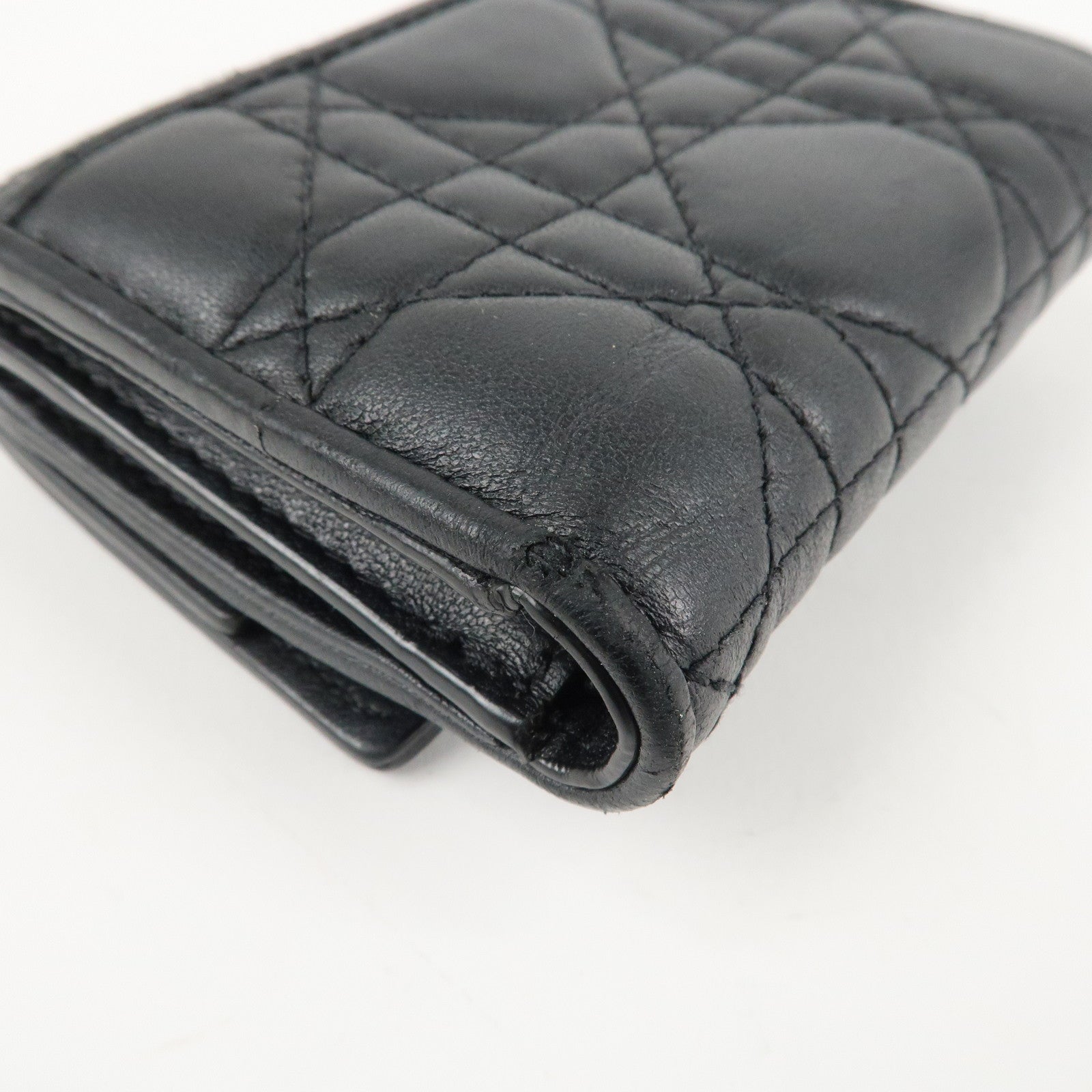 Christian Dior Cannage Leather Tri-fold Wallet Black Used