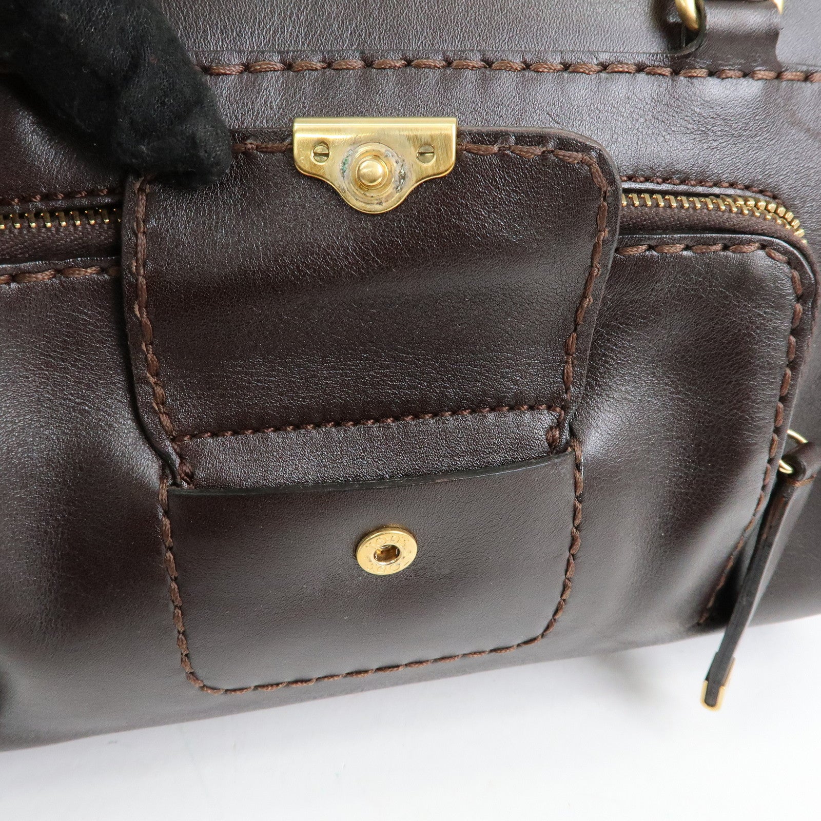 TOD'S Logo Leather Shoulder Bag Hand Bag Brown