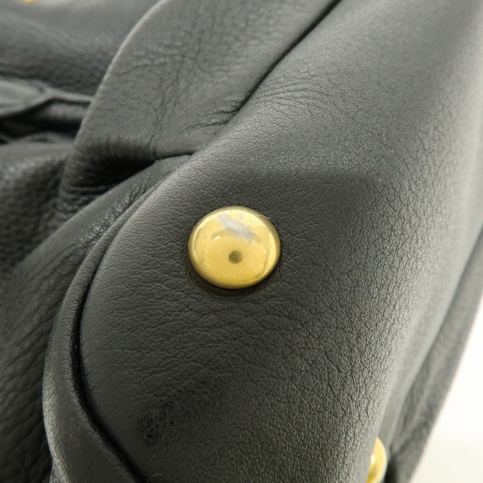 MIU MIU Logo Leather Tote Bag Shoulder Bag Black Gold