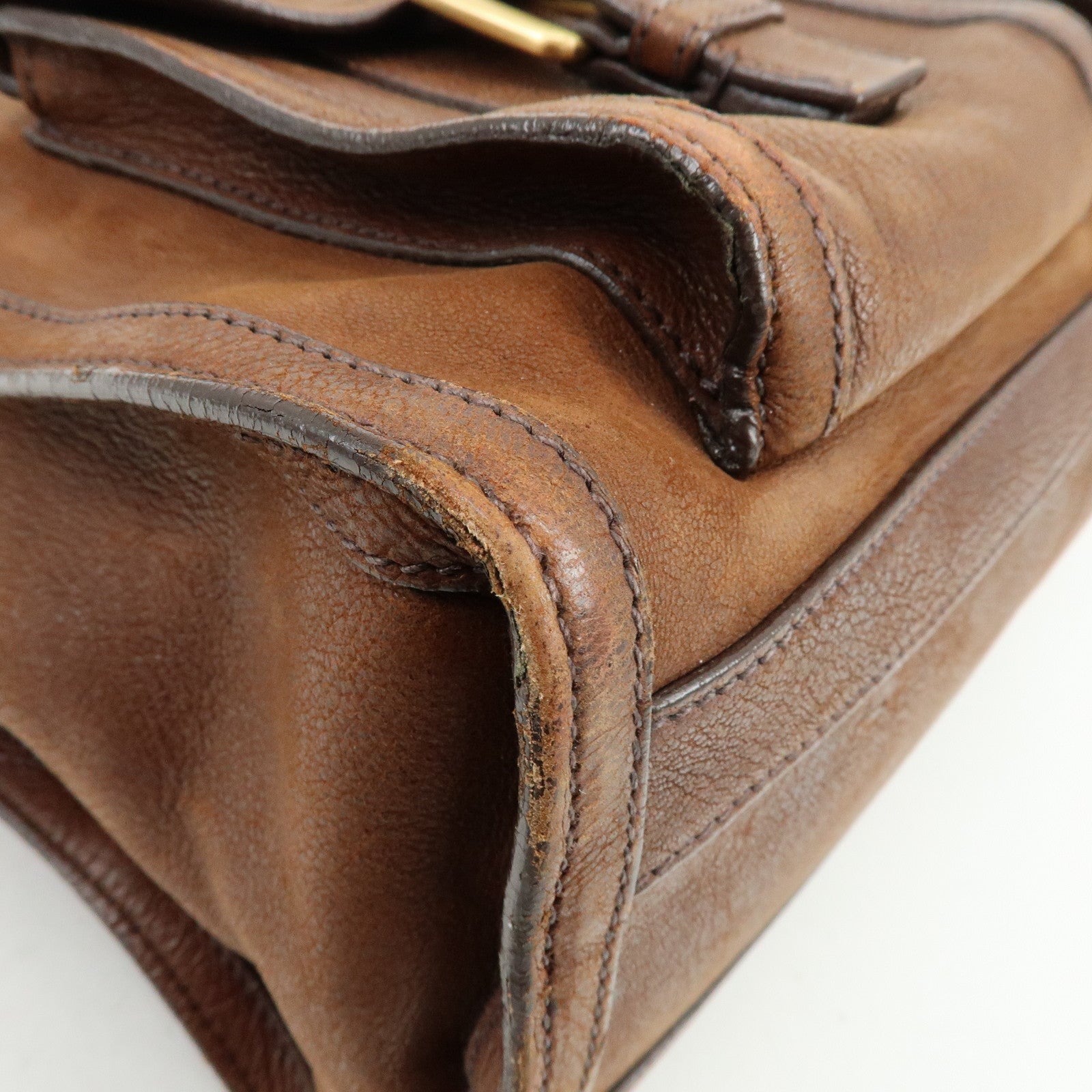 PRADA Leather Shoulder Bag Hand Bag Brown BR3130