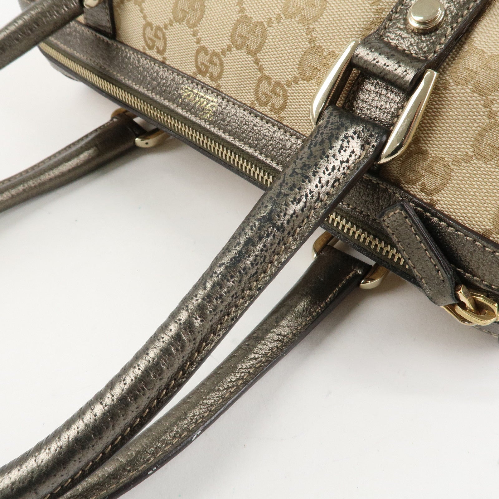 GUCCI Abbey GG Canvas Leather Mini Boston Bag Beige Silver 130942 Used