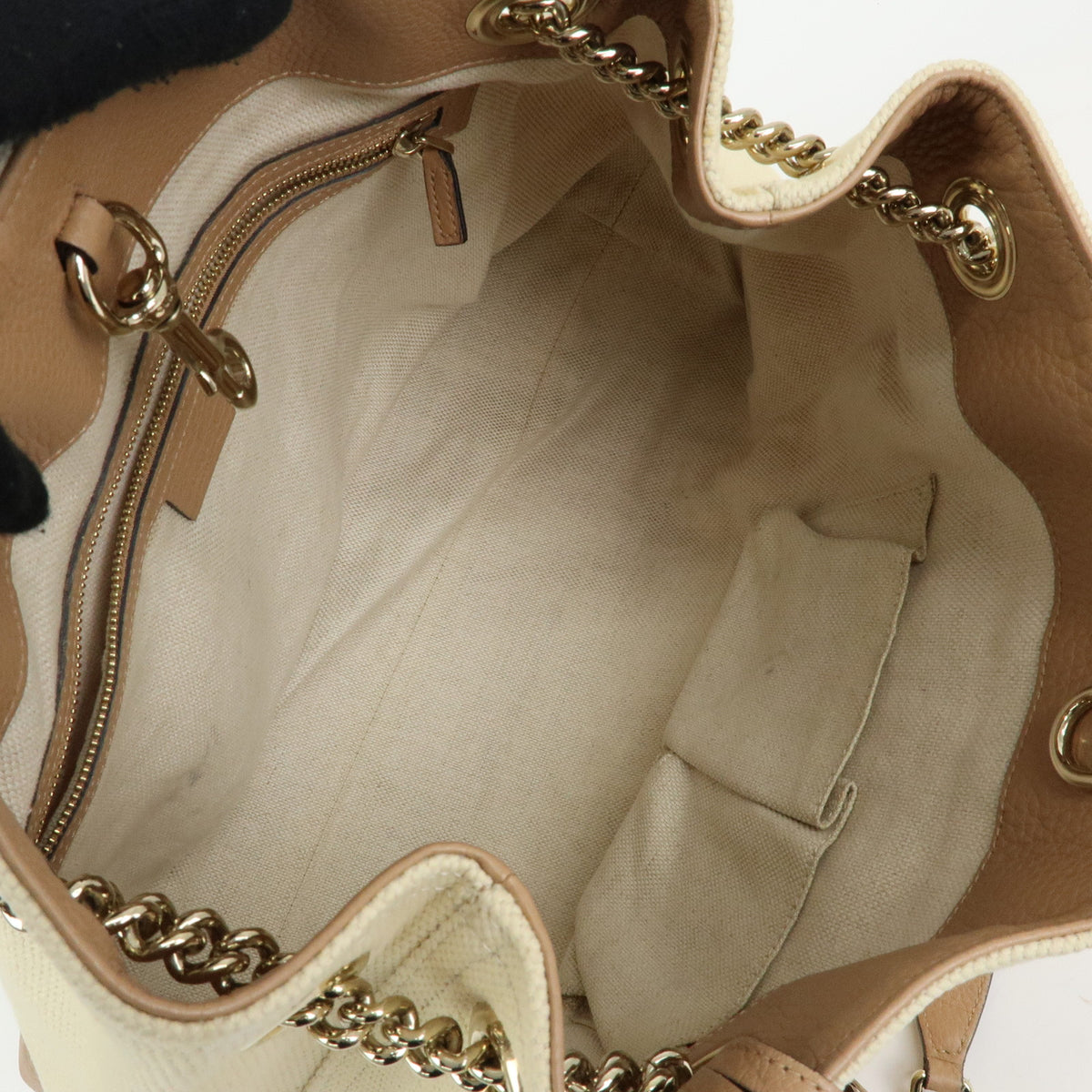 GUCCI SOHO Interlocking G Canvas Leather Chain Shoulder Bag 308982