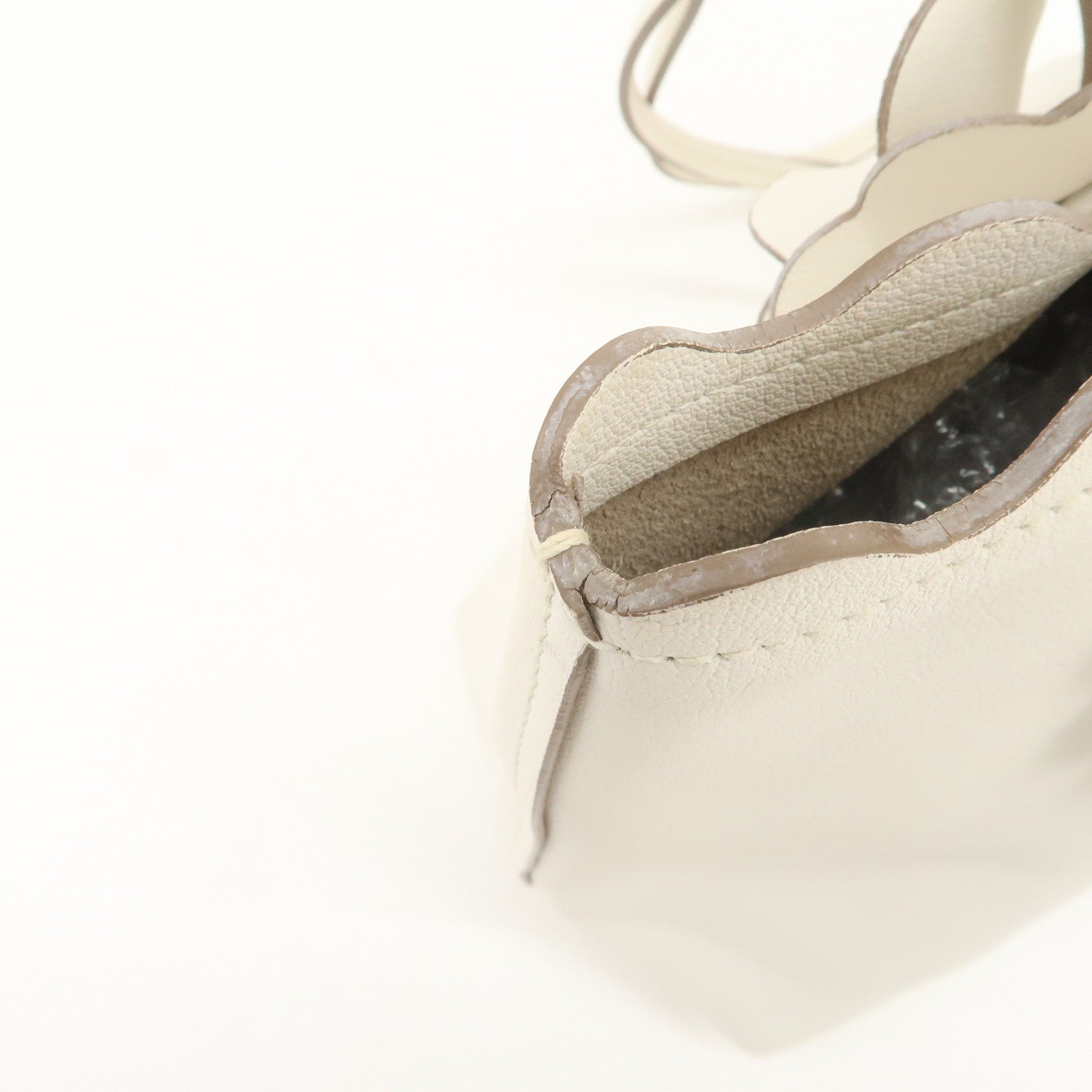 MIU MIU Leather Flower Tote Bag Hand Bag White 5BG054 Used