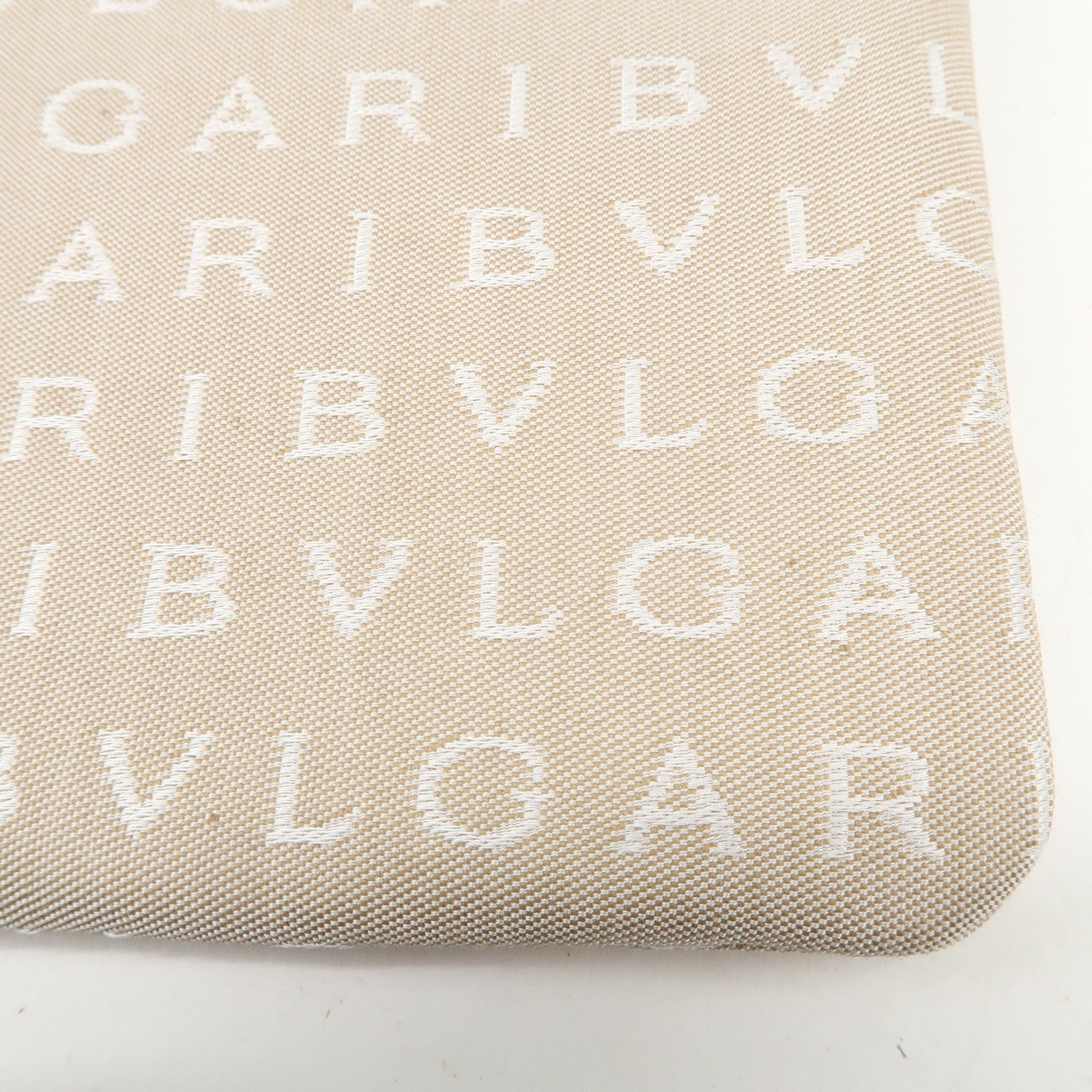 BVLGARI Logo Mania Canvas Leather Shoulder Bag Beige Dark Brown