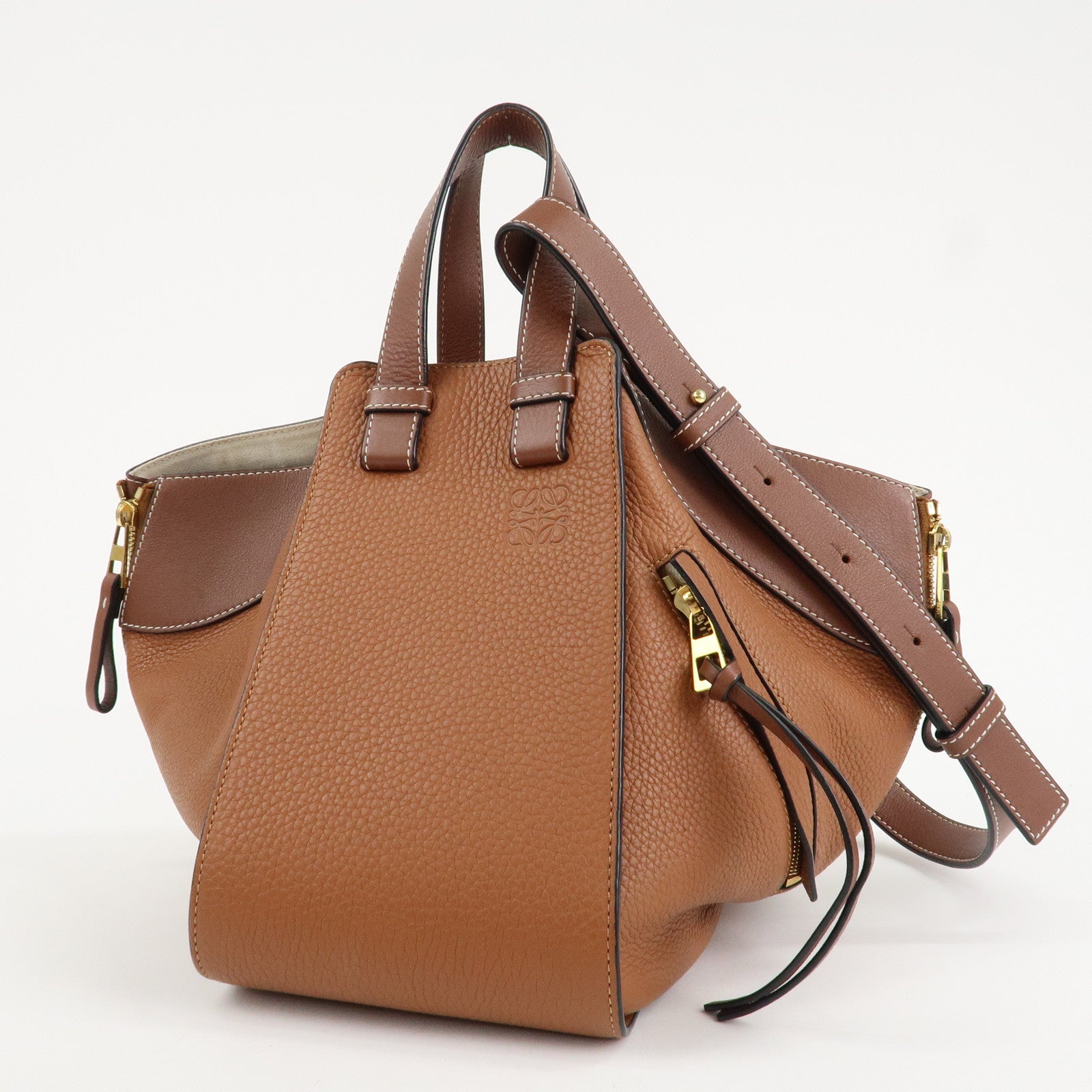 LOEWE Anagram Leather Hammock Small Shoulder Bag Brown Used