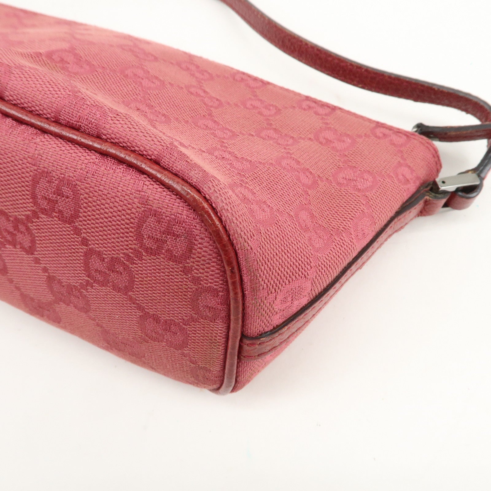 GUCCI Boat Bag GG Monogram Canvas Leather Hand Bag Pink 07198