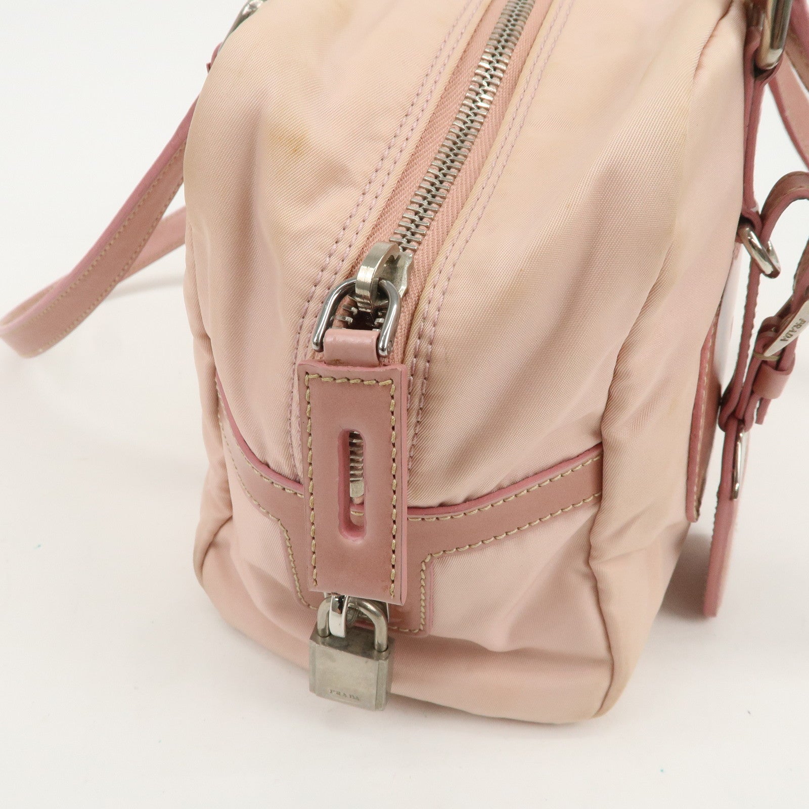 PRADA Nylon Leather Shoulder Bag Hand Bag Boston Bag Pink BR3150