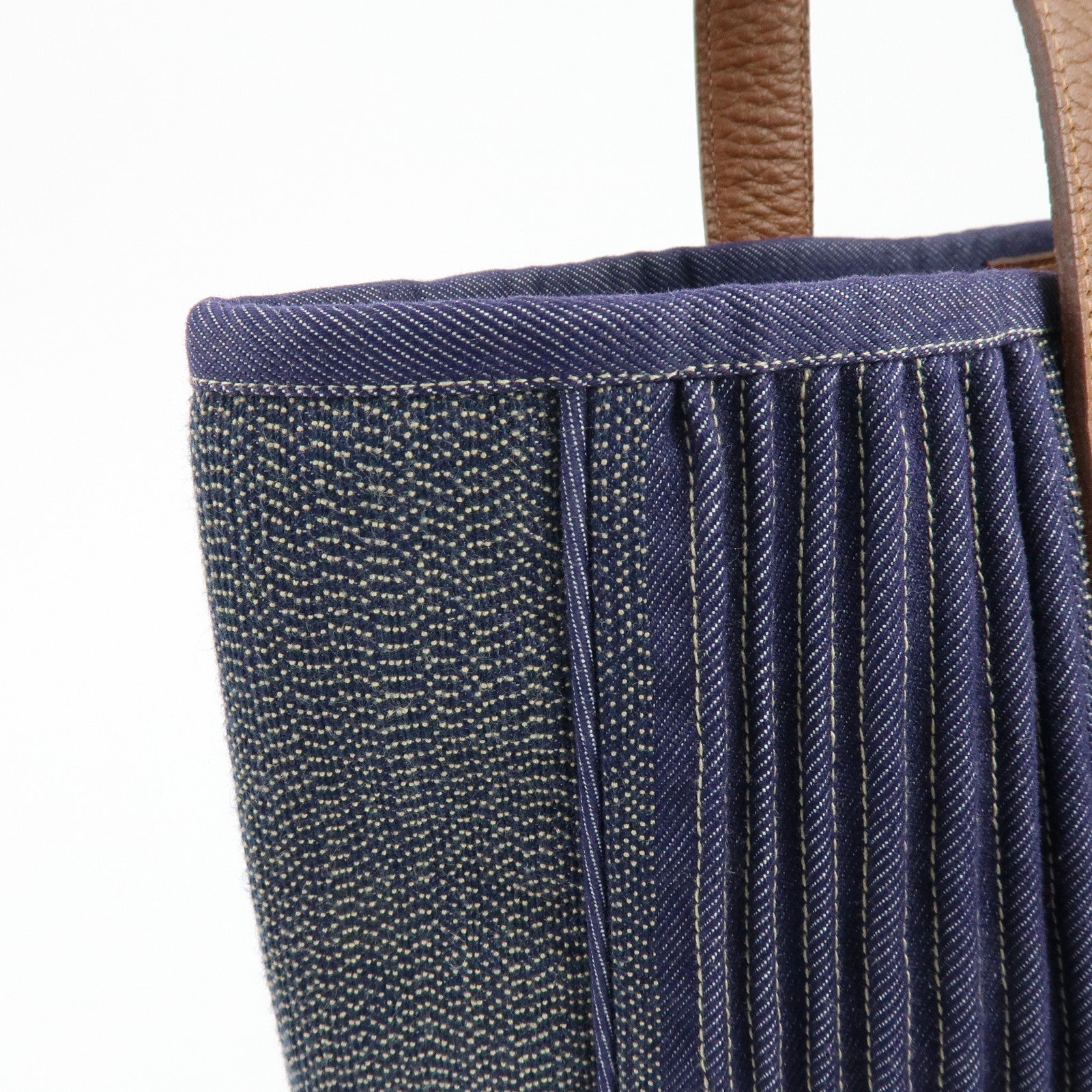 HERMES Calicut Canvas Leather Tote Bag L Stamped Navy Brown