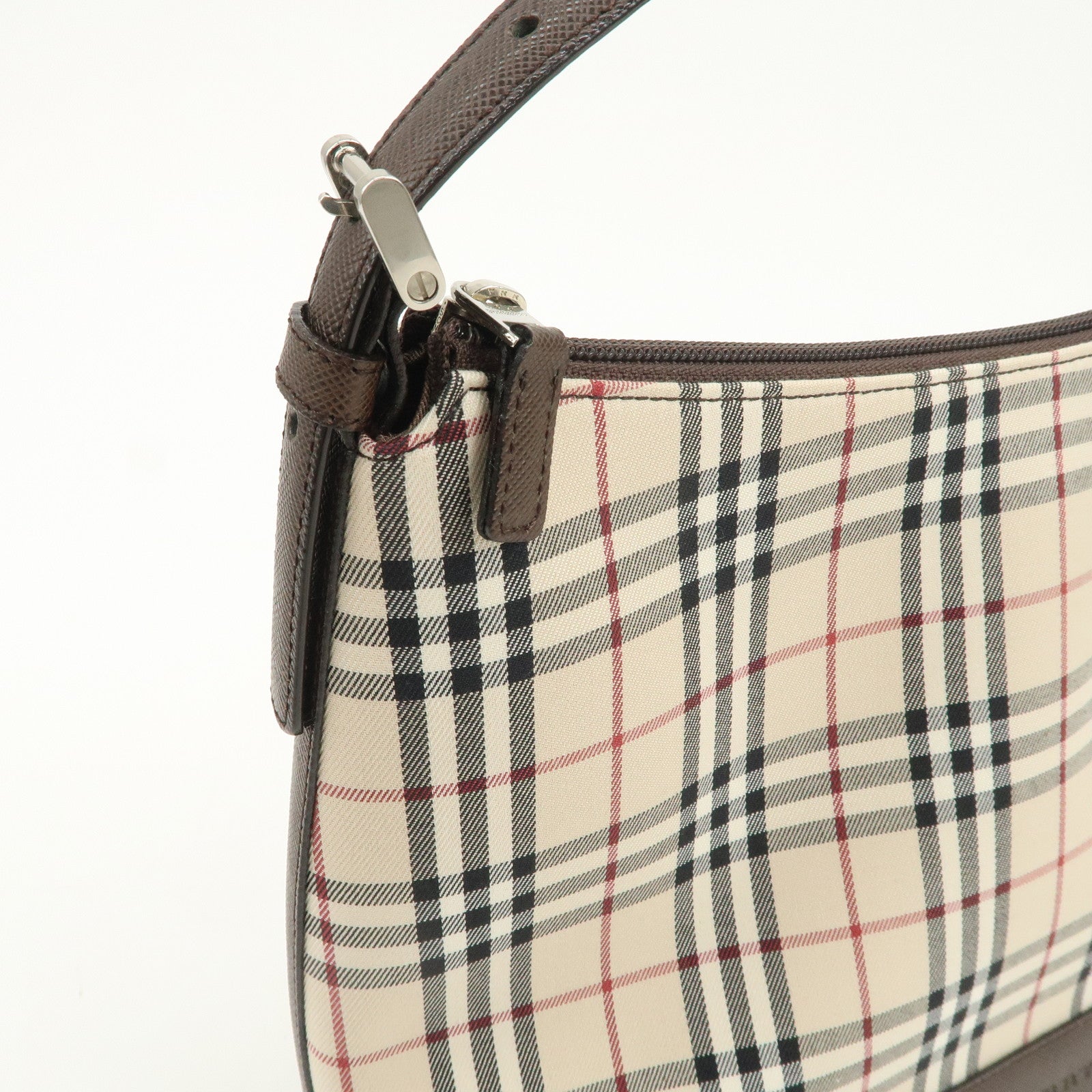 BURBERRY Nova Plaid Canvas Leather Shoulder Bag Hand Bag Beige