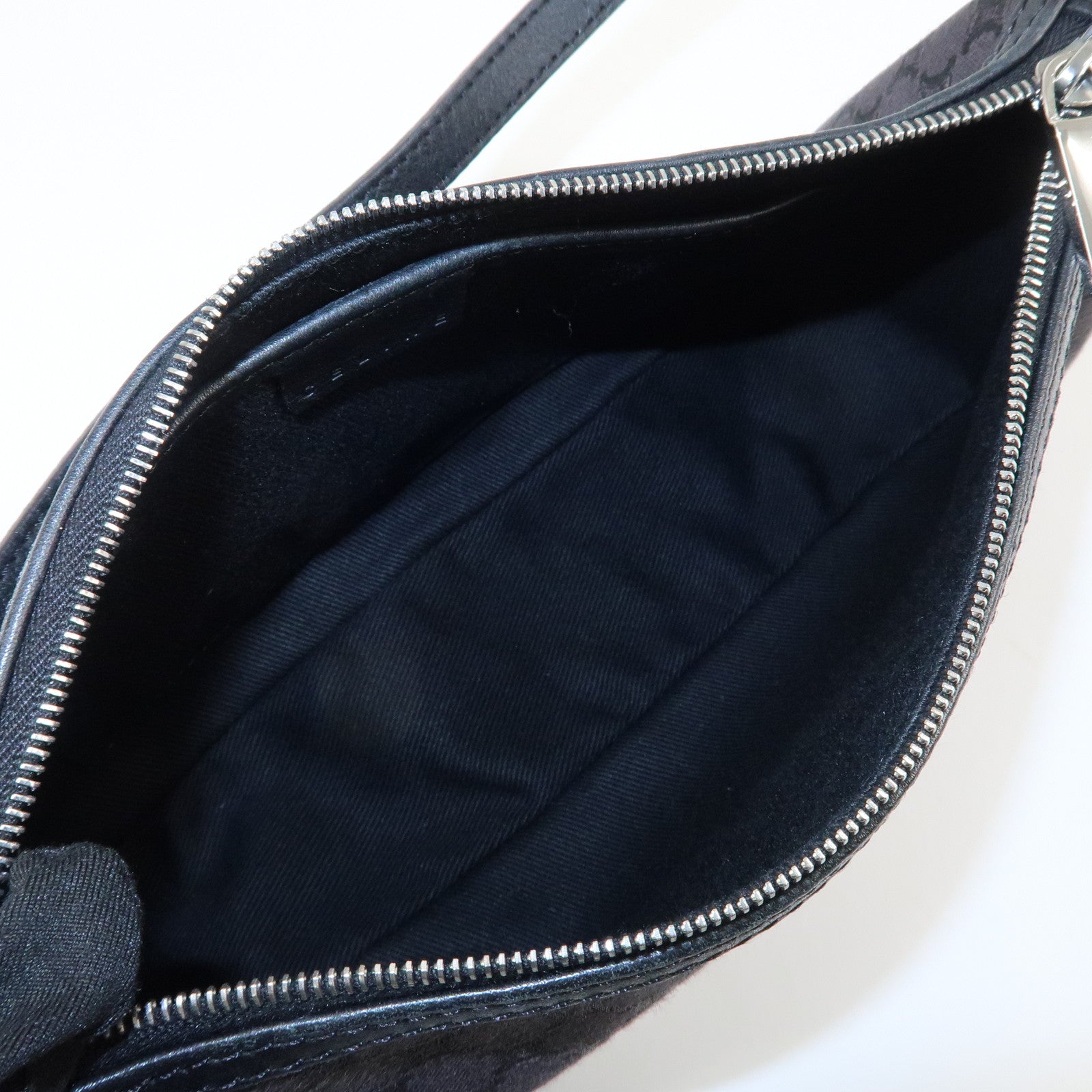 CELINE Macadam Canvas Leather Accessory Pouch Silver HDW Black Used