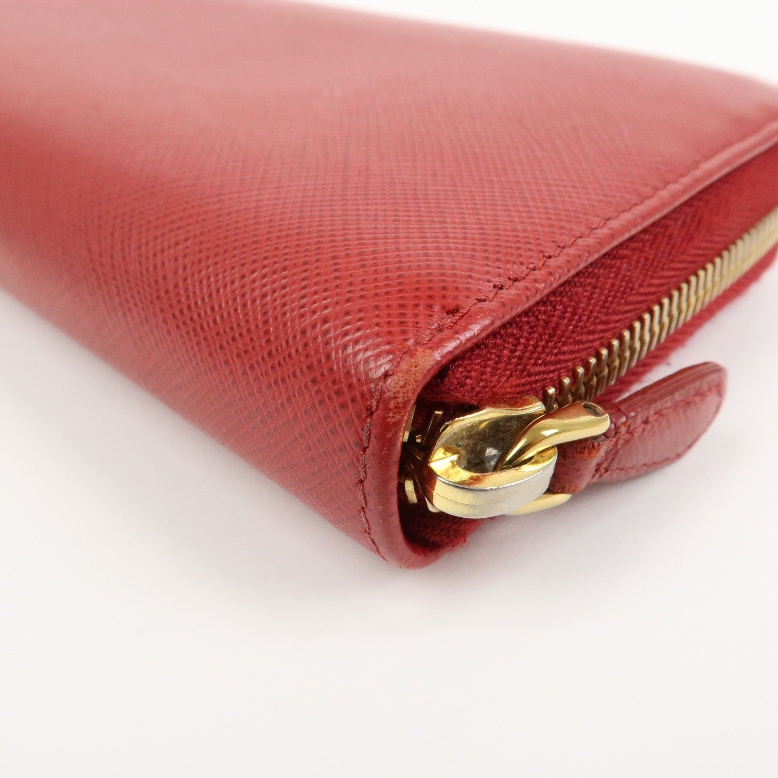 PRADA Logo Saffiano Leather Round Zippy Long Wallet Red 1ML506