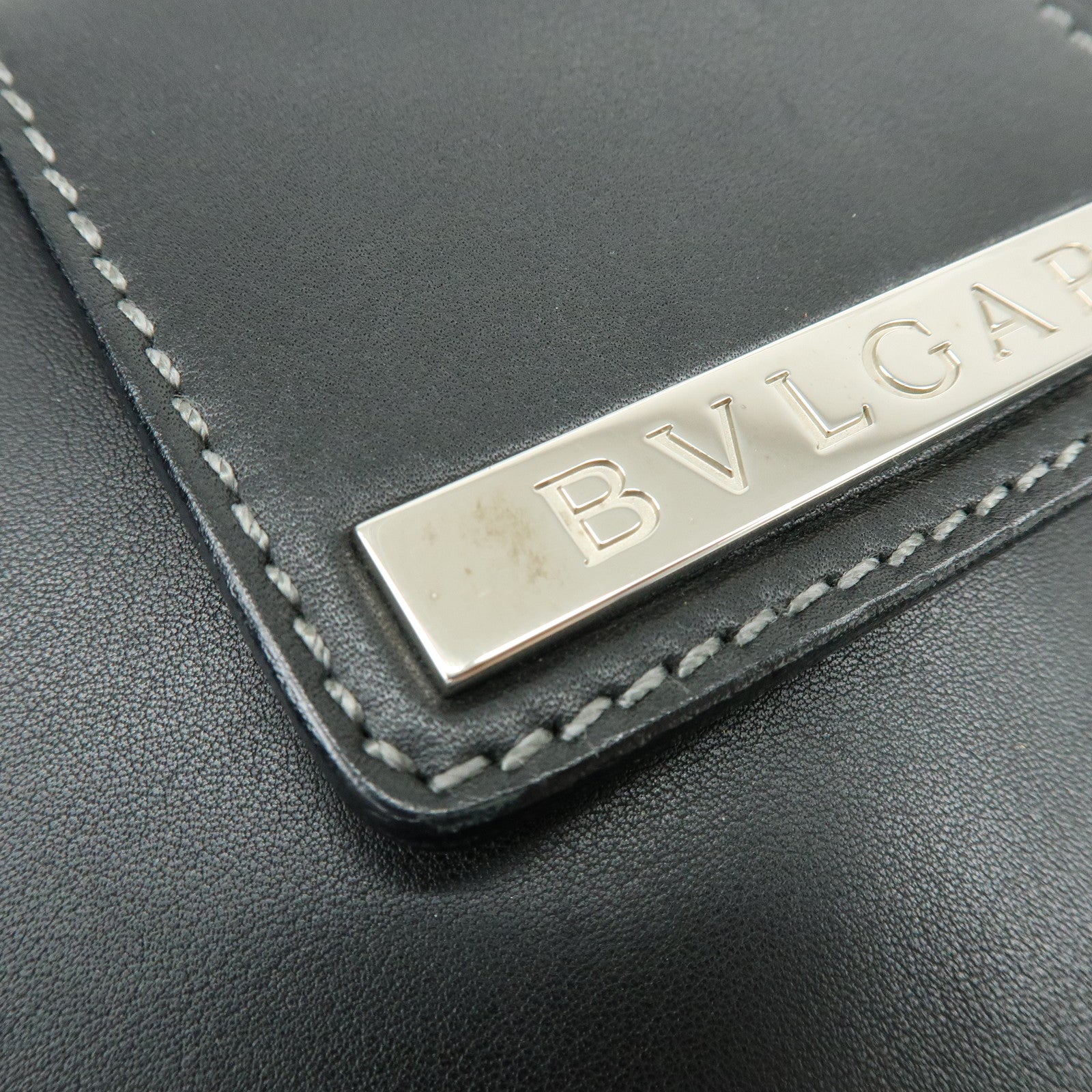 BVLGARI Logo Leather Shoulder Bag Hand Bag Black