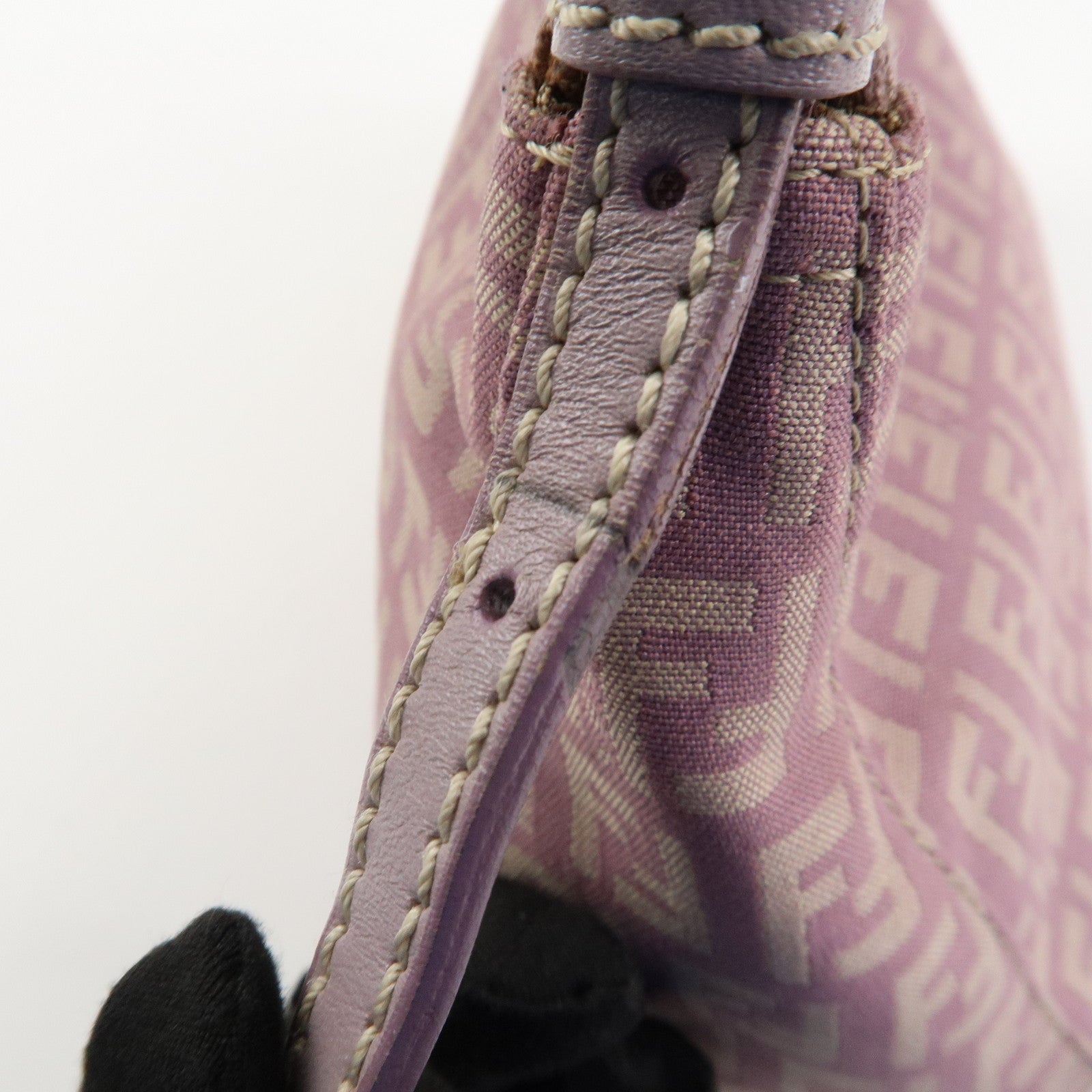 FENDI Zucchino Canvas Leather Shoulder Bag Pink 8BR267 Used