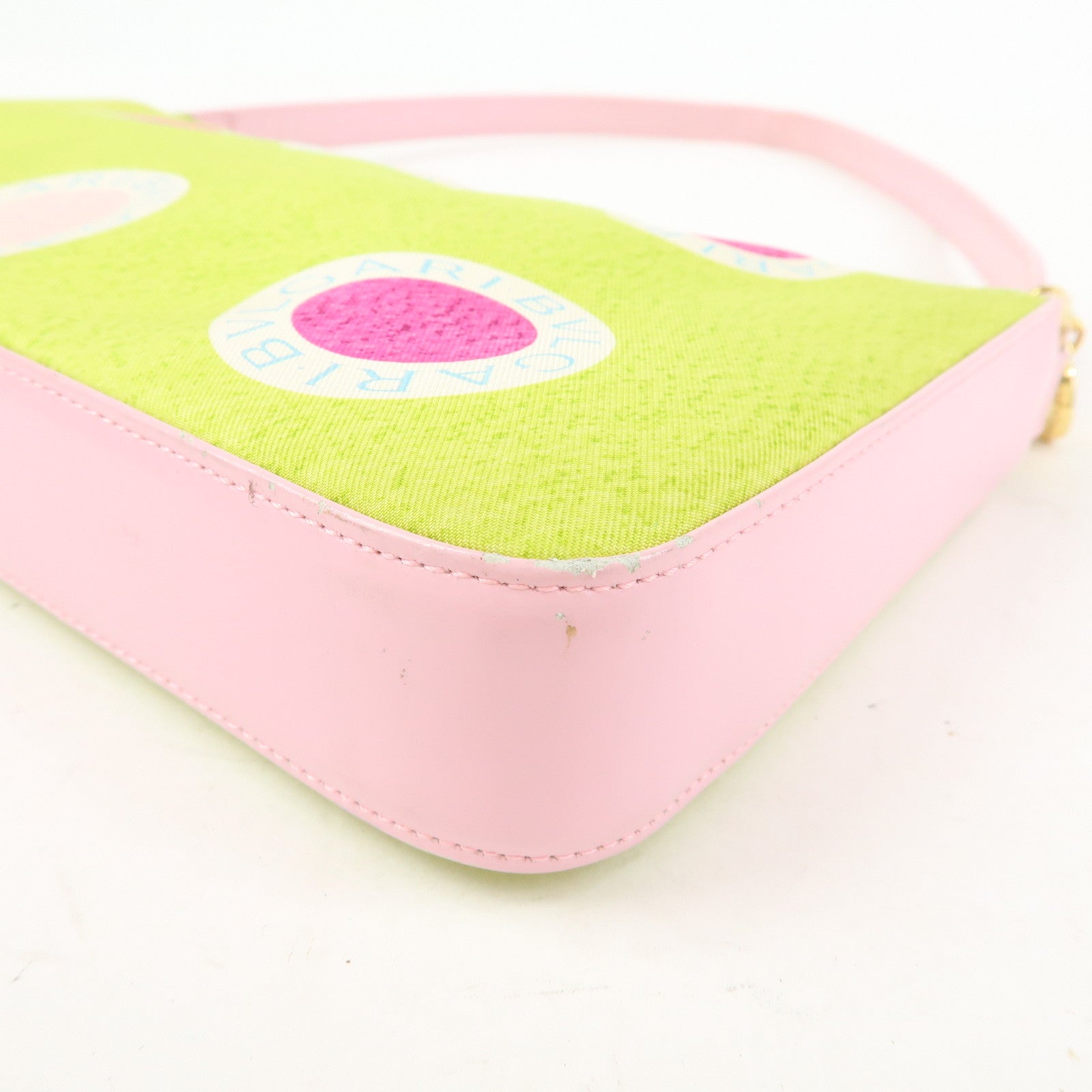 BVLGARI Nylon Leather Shoulder Bag Hand Bag Light Pink Light Green
