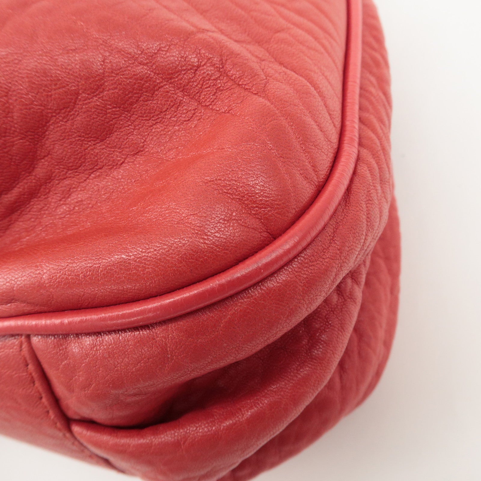 FENDI Leather Mia Chain Shoulder Bag Red Gold Hardware 8BR615 Used