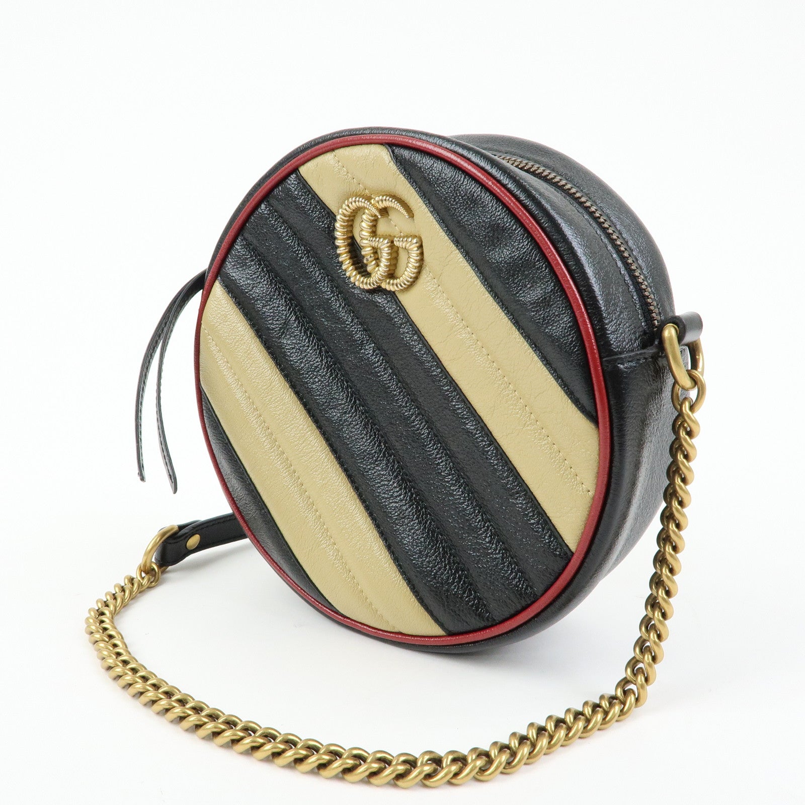 GUCCI GG Marmont Leather Chain Shoulder Bag Black Beige 550154