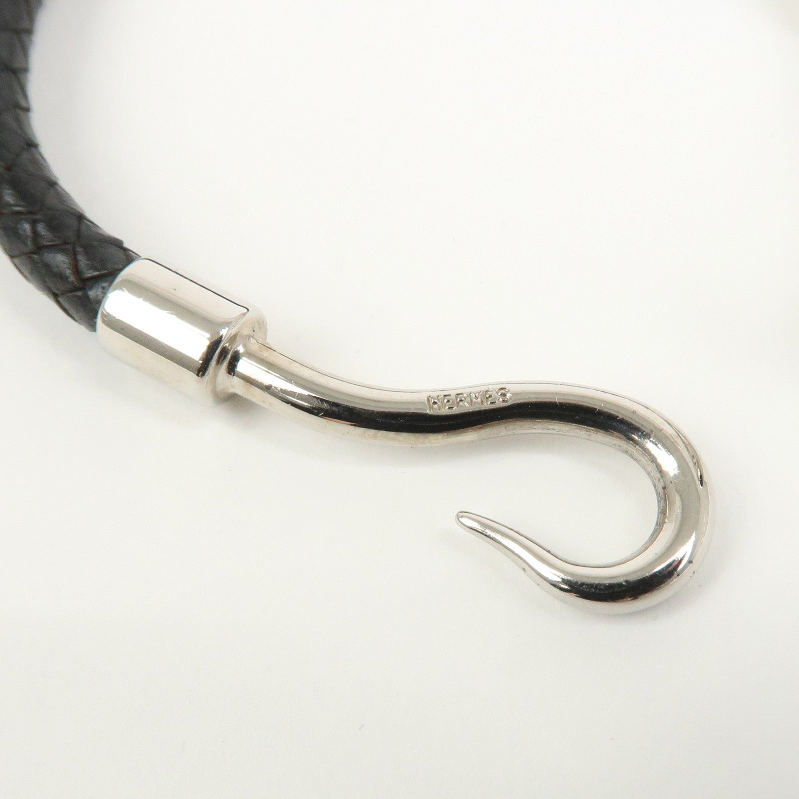 HERMES Jumbo Leather Metal Choker Bracelet Black