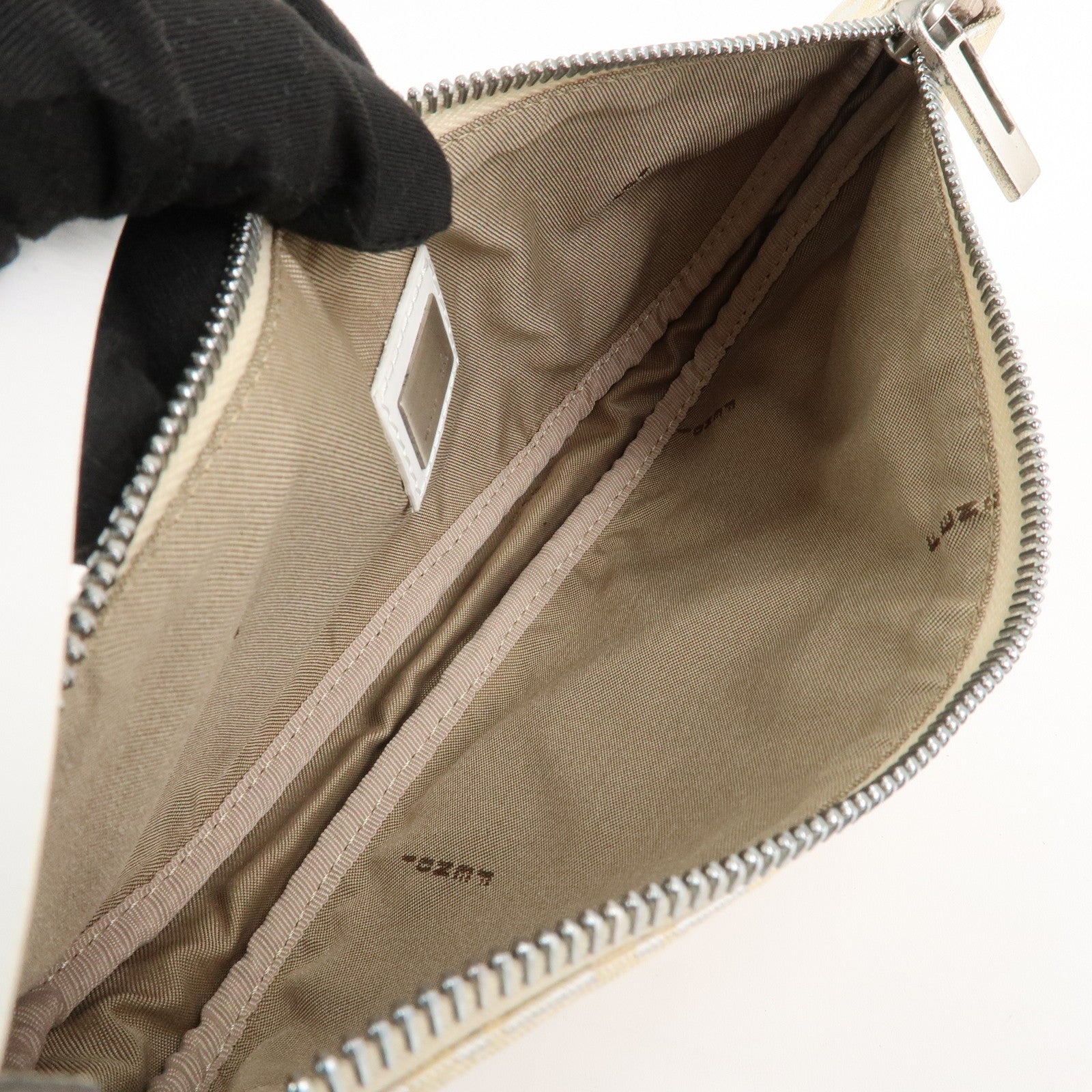 FENDI Zucchino Canvas Leather Accessory Pouch Shoulder Bag 8BR133