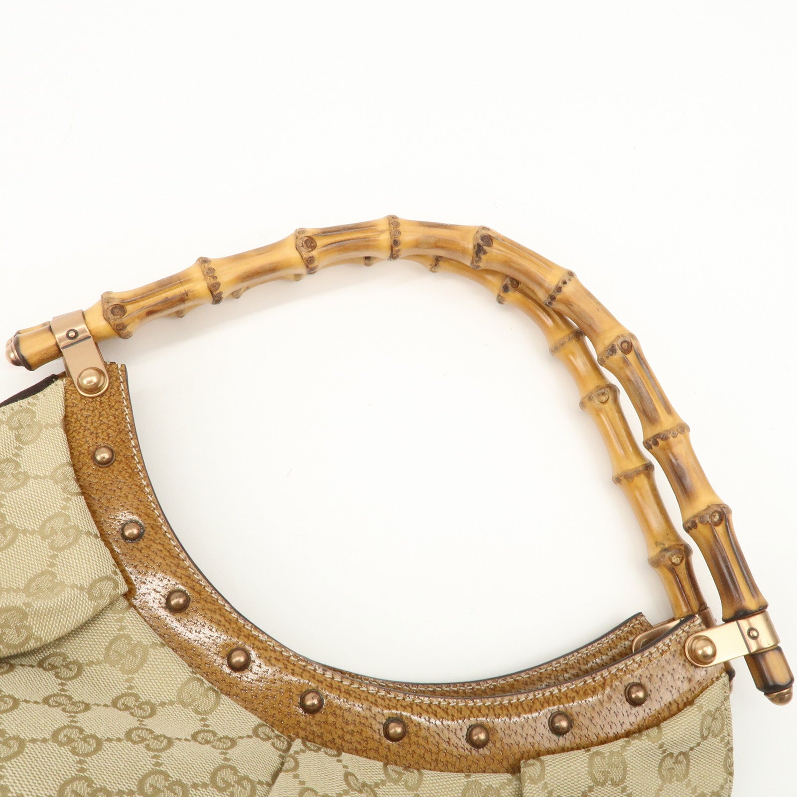 GUCCI Bamboo GG Canvas Shoulder Bag Hand Bag Beige 124293