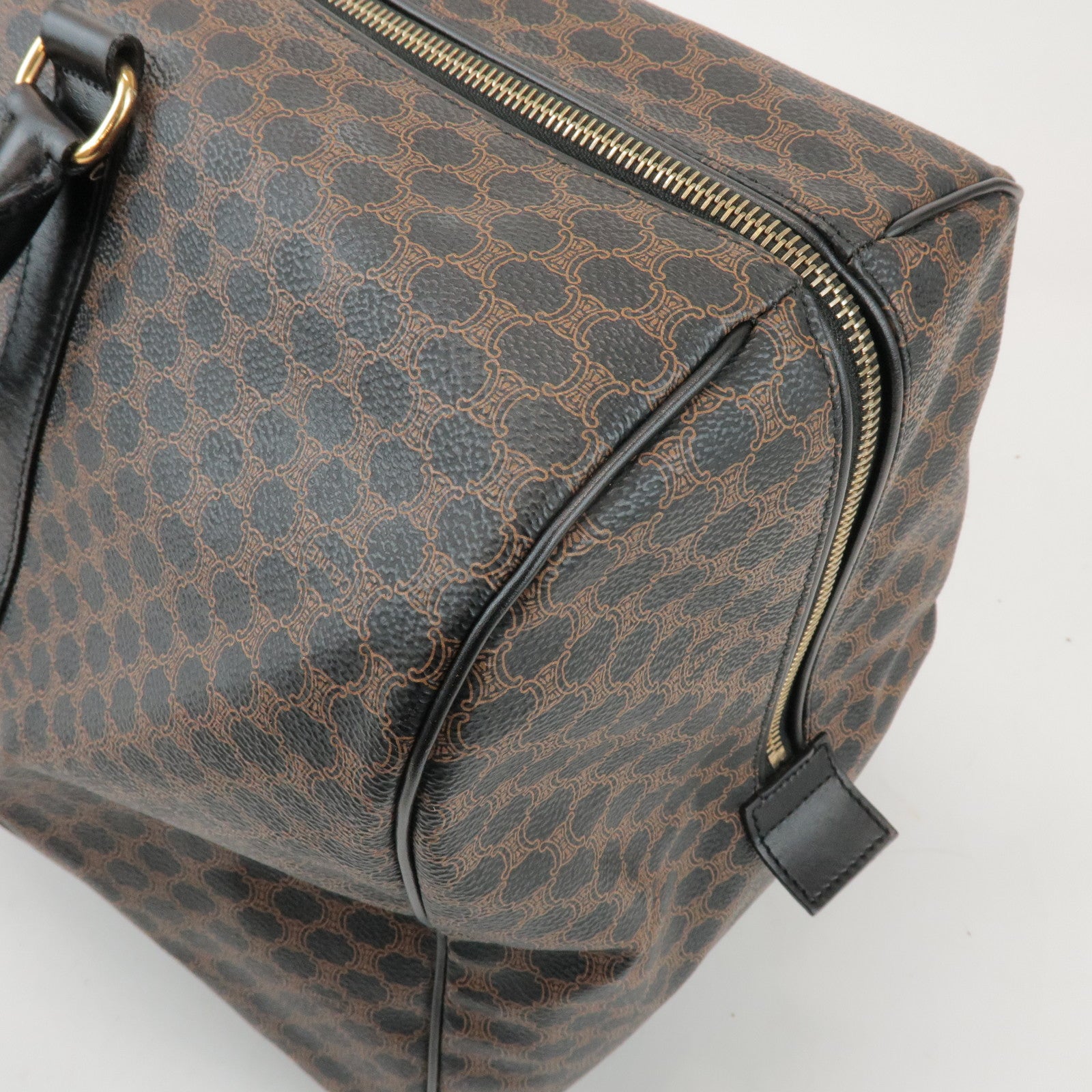 CELINE Macadam PVC Leather Boston Bag Hand Bag Black Brown