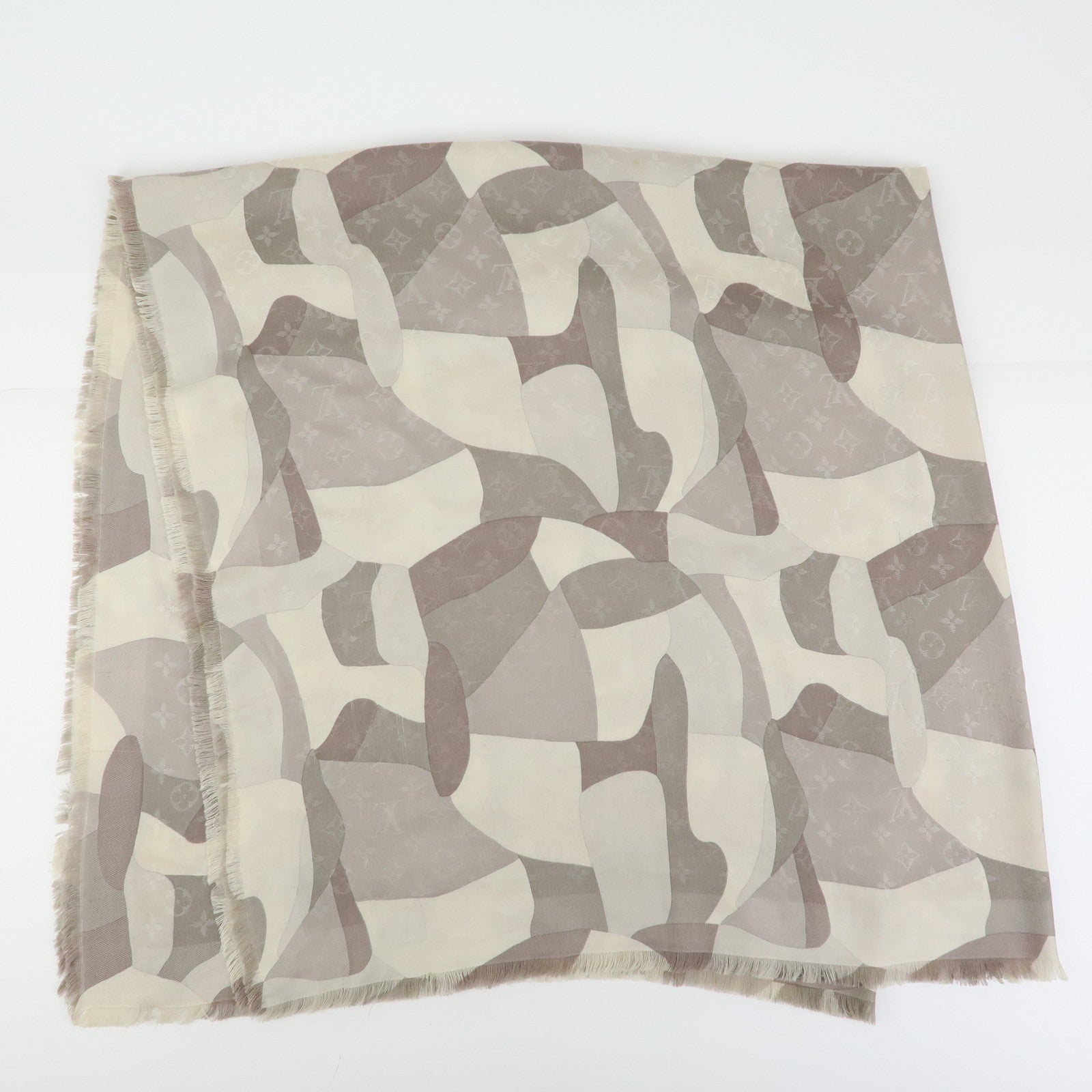 Louis Vuitton Monogram Silk Wool Shawl Scarf Camouflage Gray M75397